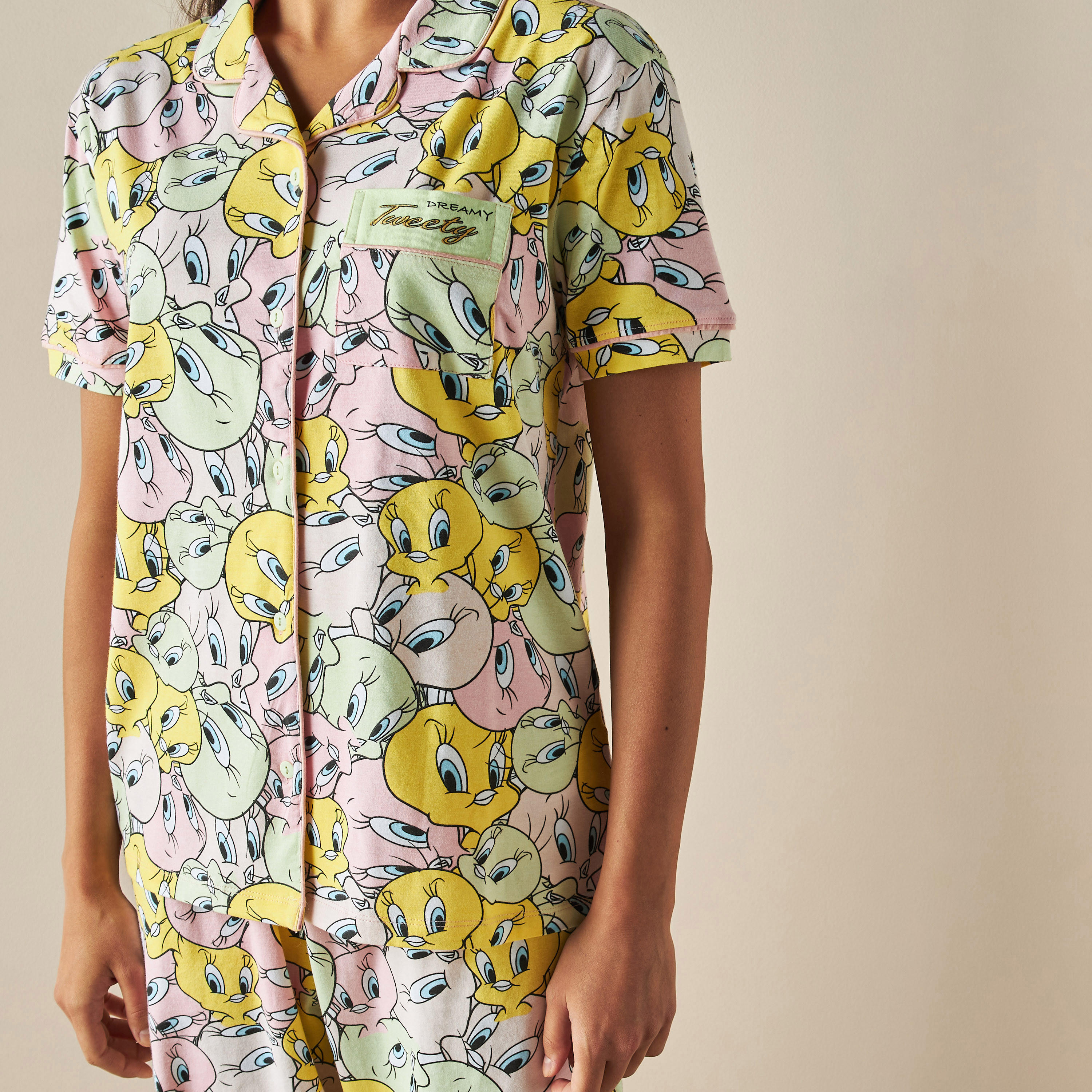 All-Over Tweety Print Shirt and Pyjama Set-women-clothing-nightwear-pyjamas-longsets-image-5