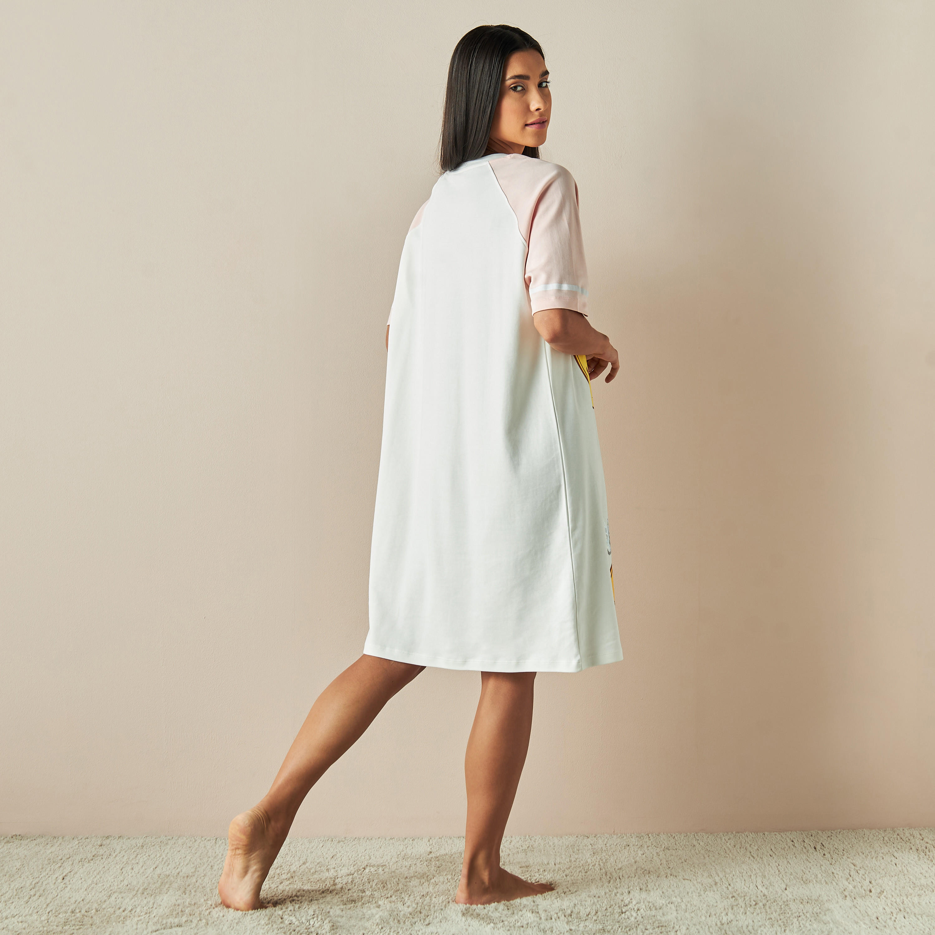 Tweety Print Sleepshirt with Round Neck and Short Sleeves-women-clothing-nightwear-nighties-image-3