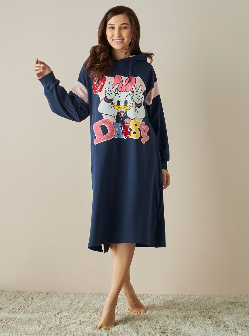 قميص نوم بقبعة وأكمام طويلة وطبعات ديزي دك-women-clothing-nightwear-nighties-image-1