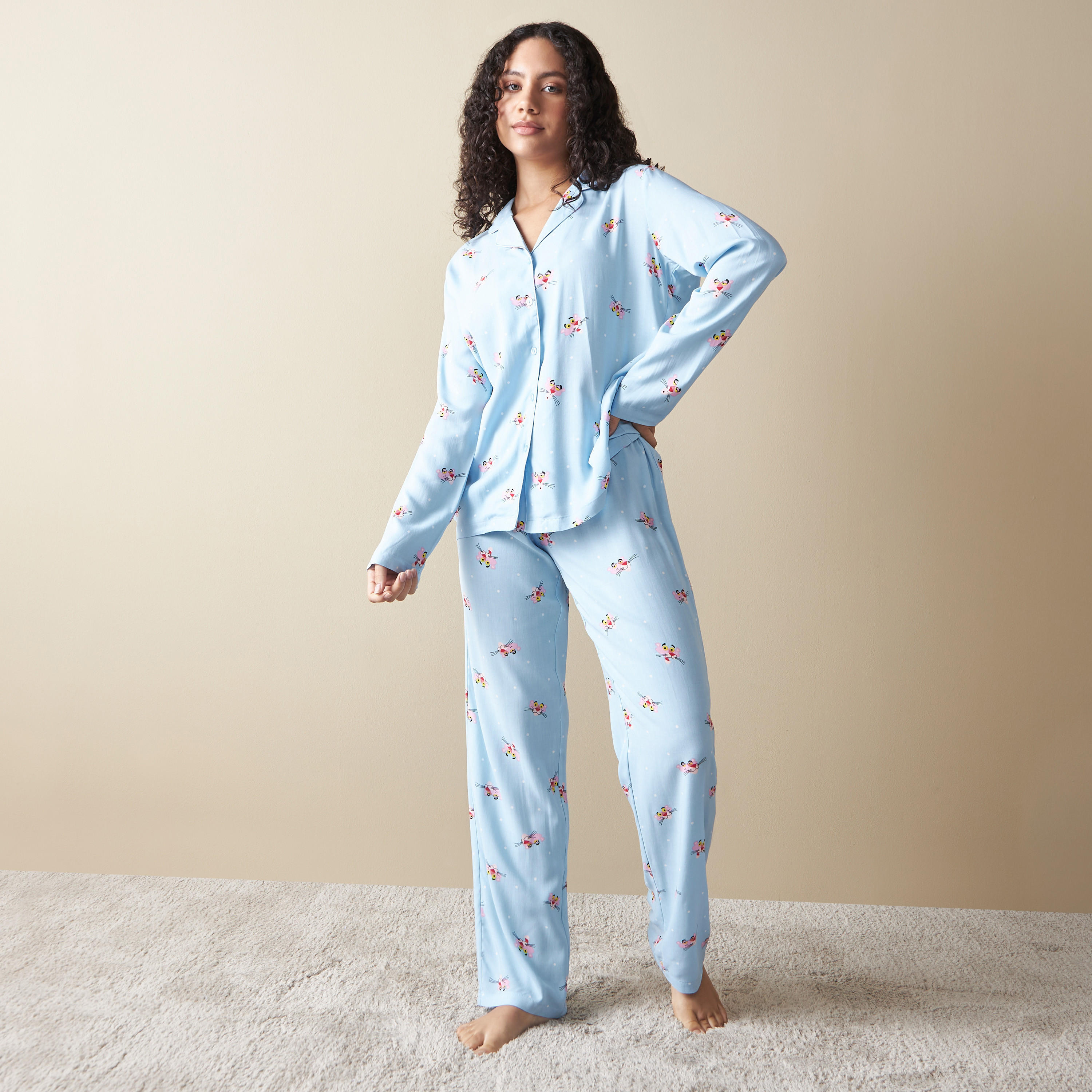 طقم بنطلون بيجاما بخصر مطاطي وقميص بأكمام طويلة وطبعات من ديزني-women-clothing-nightwear-pyjamas-longsets-image-1