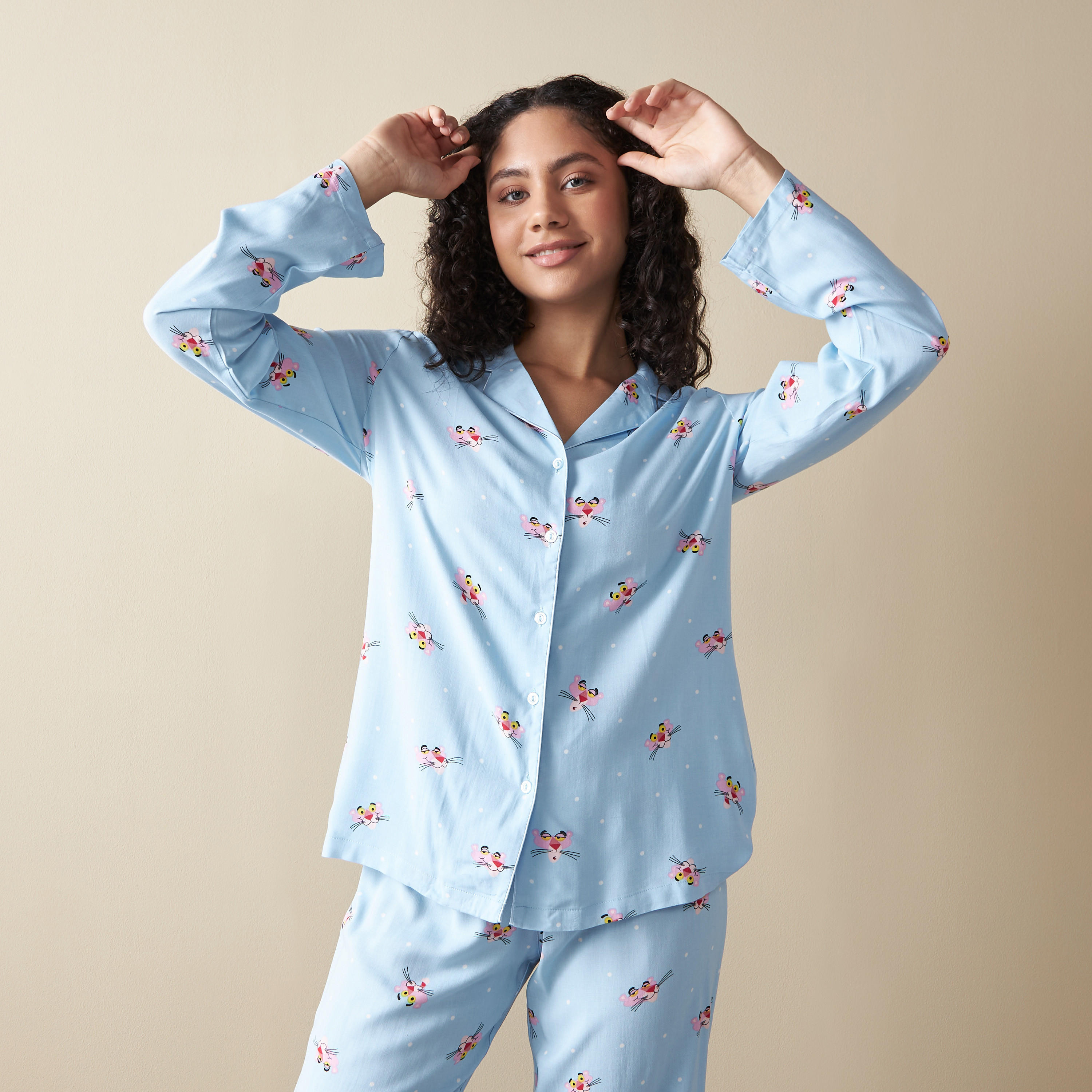طقم بنطلون بيجاما بخصر مطاطي وقميص بأكمام طويلة وطبعات من ديزني-women-clothing-nightwear-pyjamas-longsets-image-3