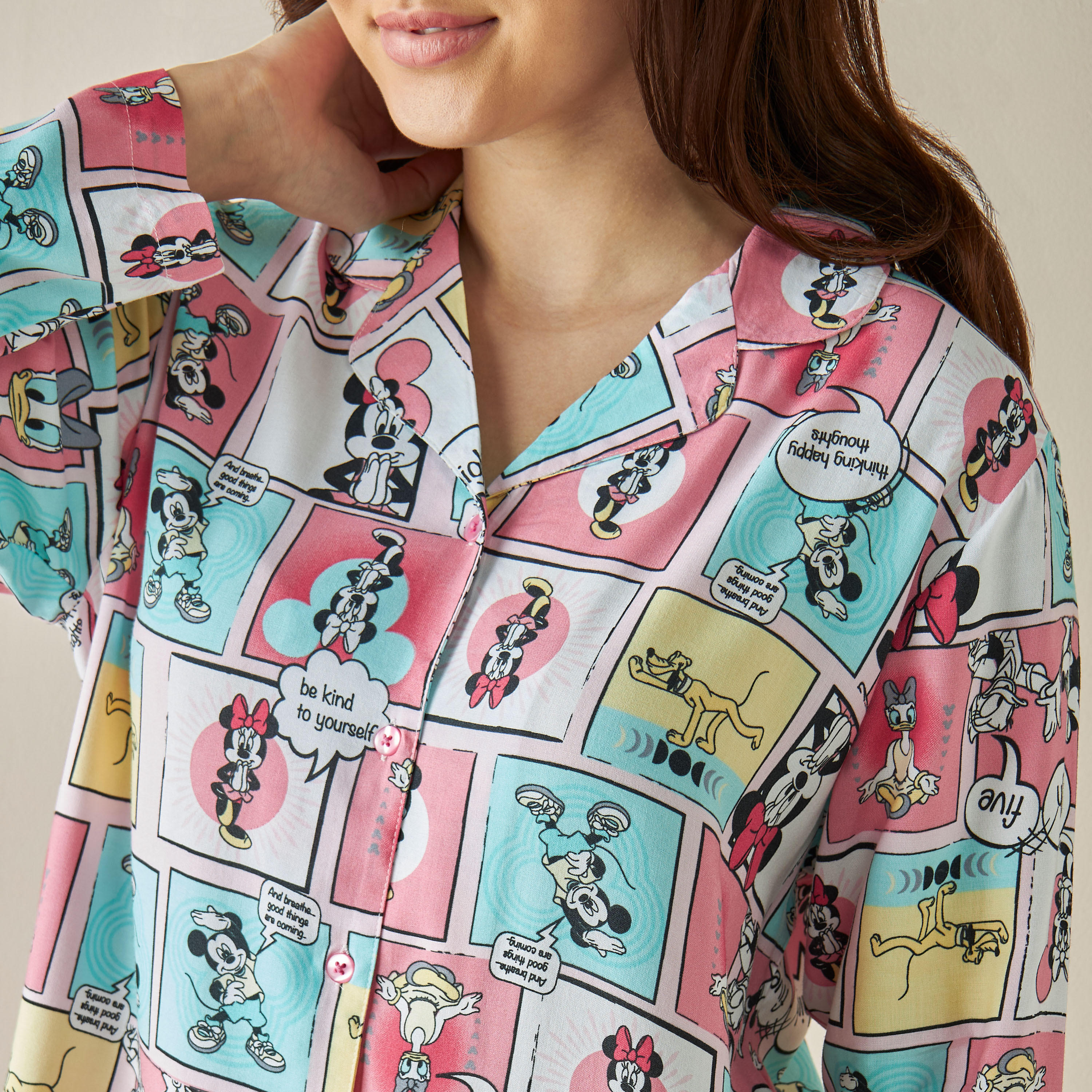 طقم بنطلون بيجاما وقميص بطبعات ميكي ماوس والأصدقاء-women-clothing-nightwear-pyjamas-longsets-image-5