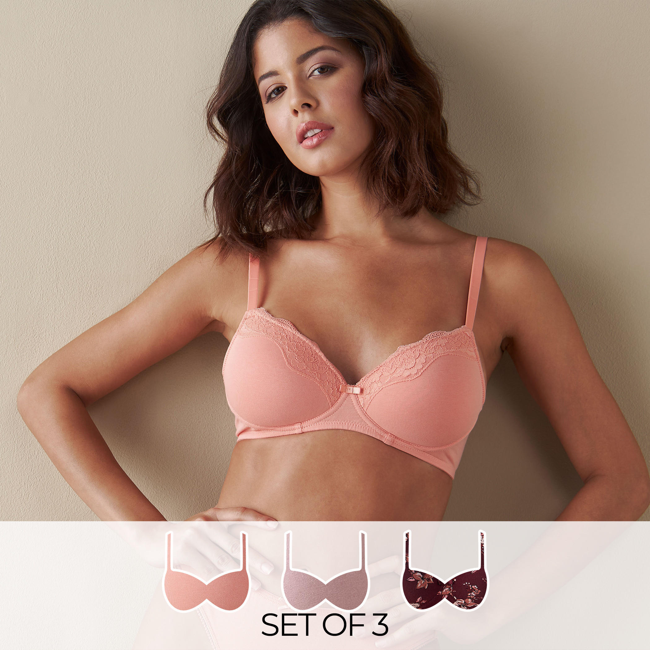 صدريّة بلانج مبطّنة لا سلكية بتفاصيل دانتيل - طقم من 3 قطع-women-clothing-lingerie-bras-image-1