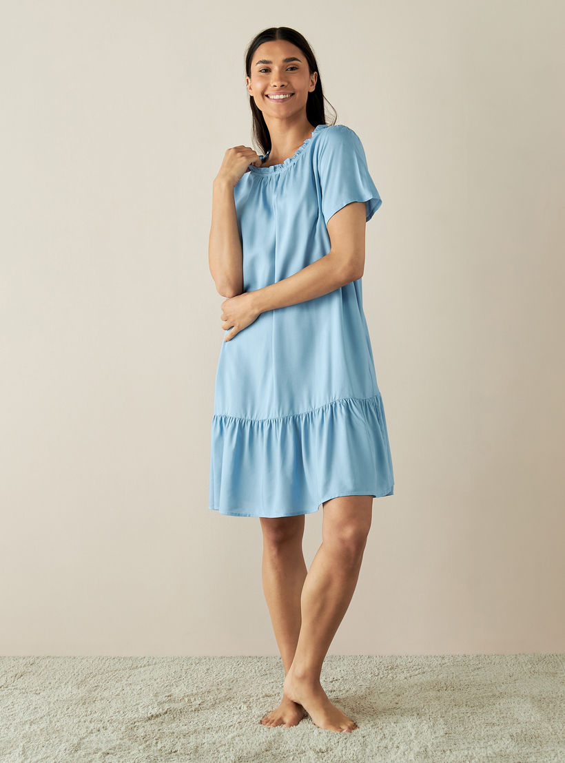 قميص نوم كشكش بحافة واسعة - طقم من قطعتين-women-clothing-nightwear-nighties-image-5