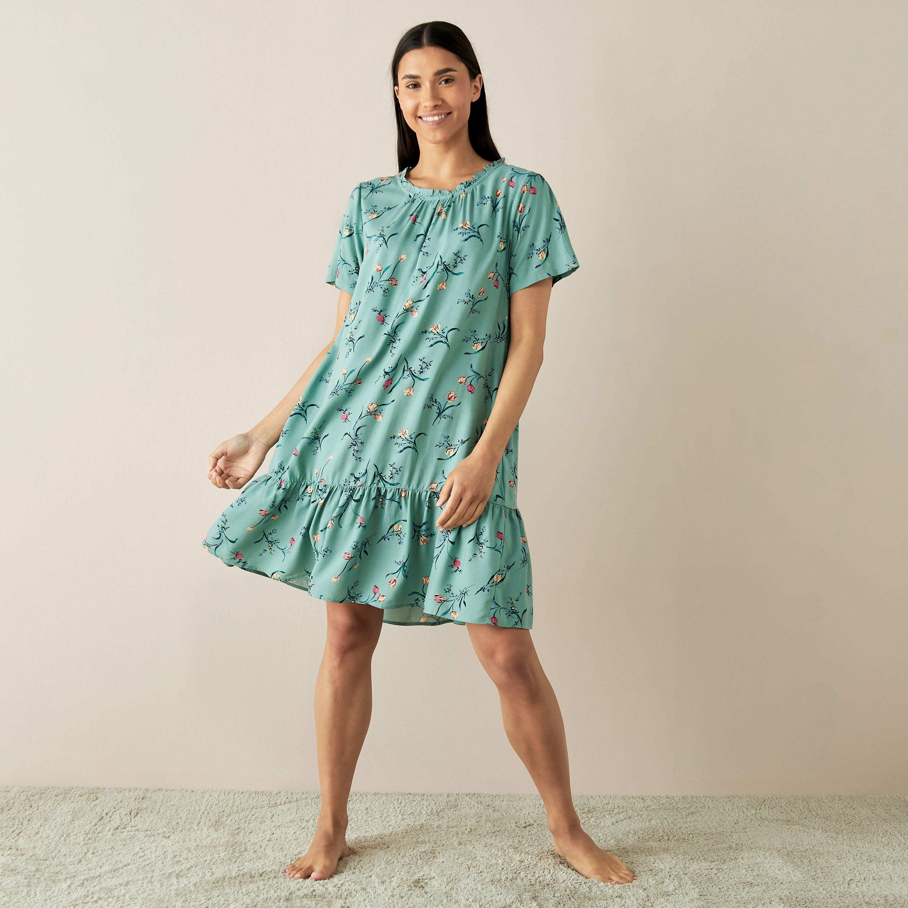 قميص نوم كشكش بحافة واسعة - طقم من قطعتين-women-clothing-nightwear-nighties-image-6