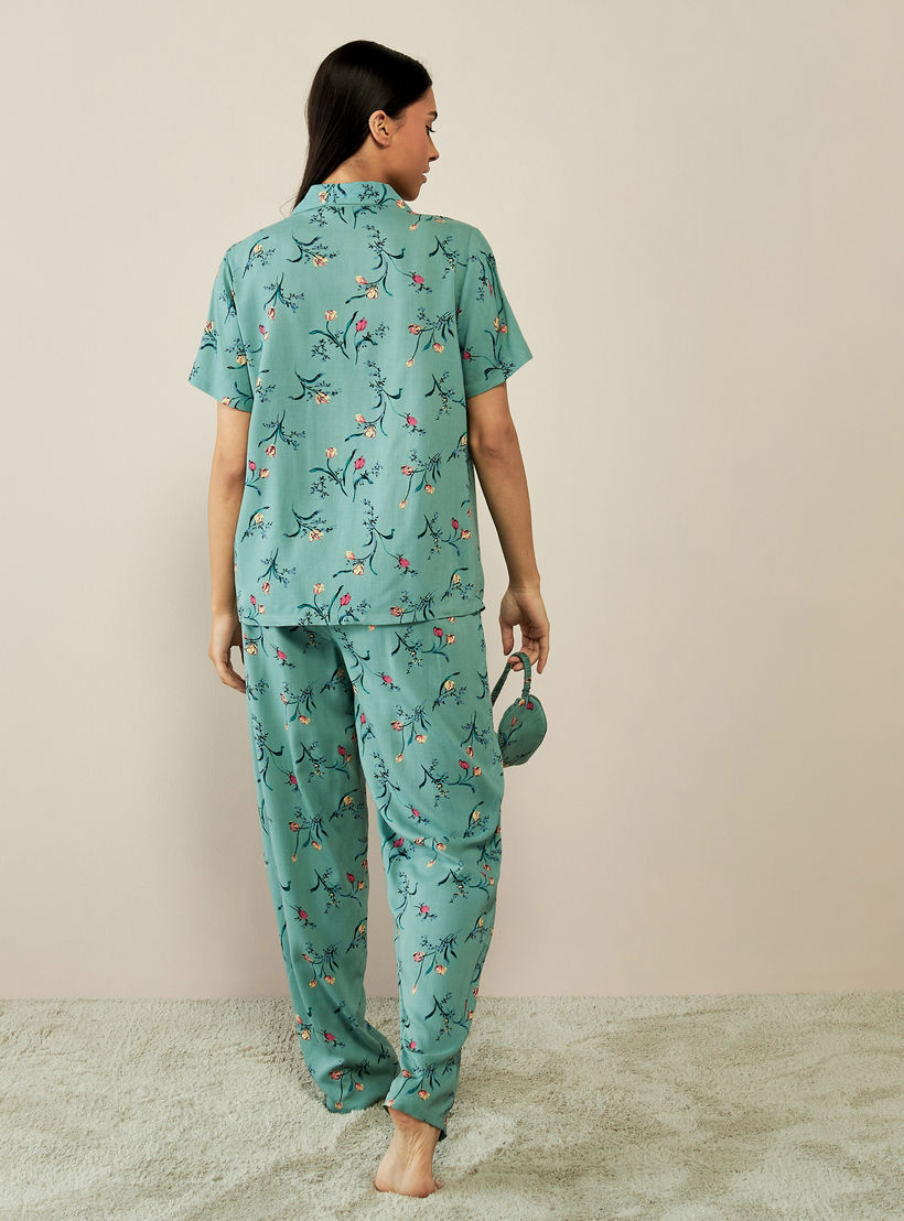 طقم بنطلون بيجاما وقميص بياقة كامب وطبعات زهور-women-clothing-nightwear-pyjamas-longsets-image-2