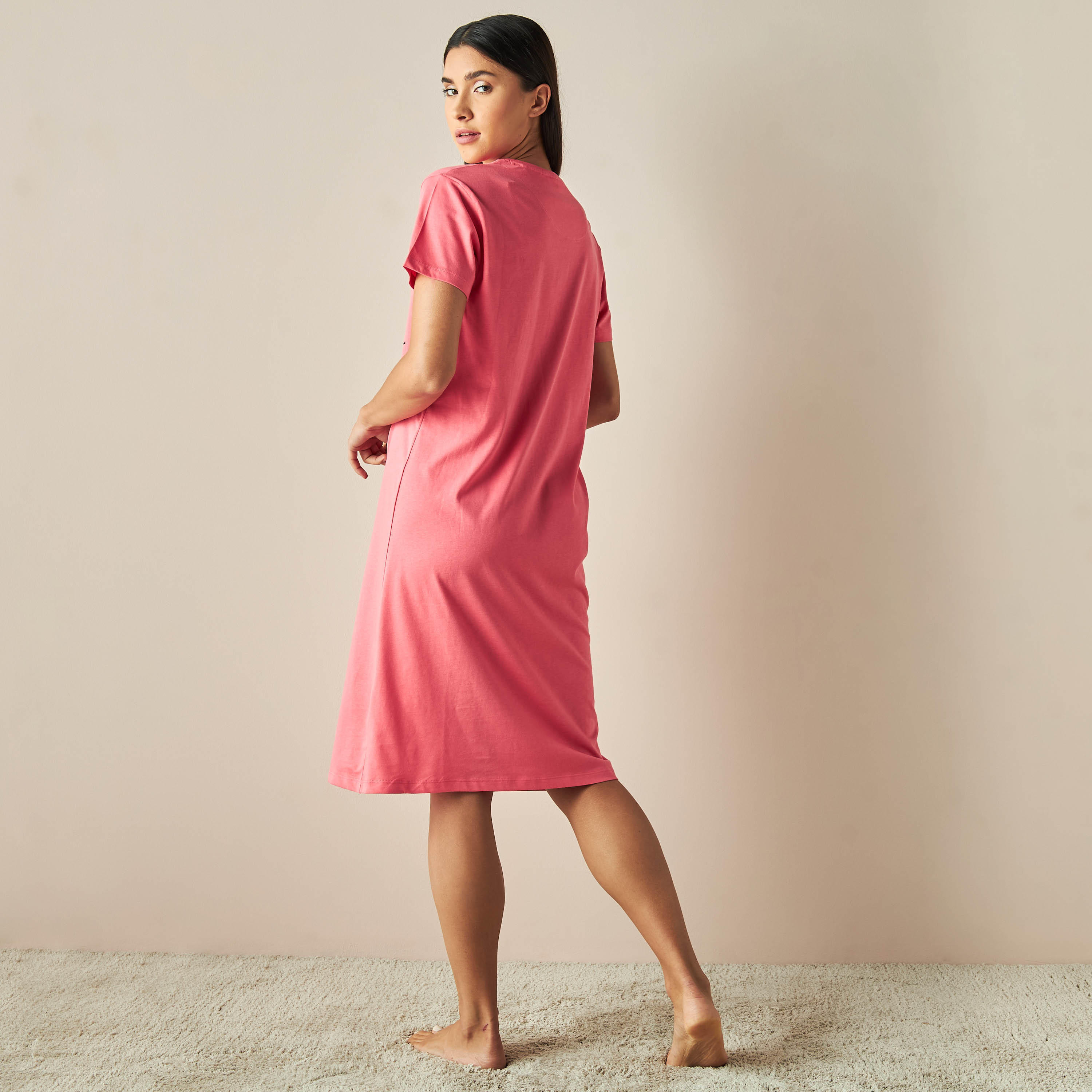 Typographic Print Sleepshirt with Short Sleeves-women-clothing-nightwear-nighties-image-4