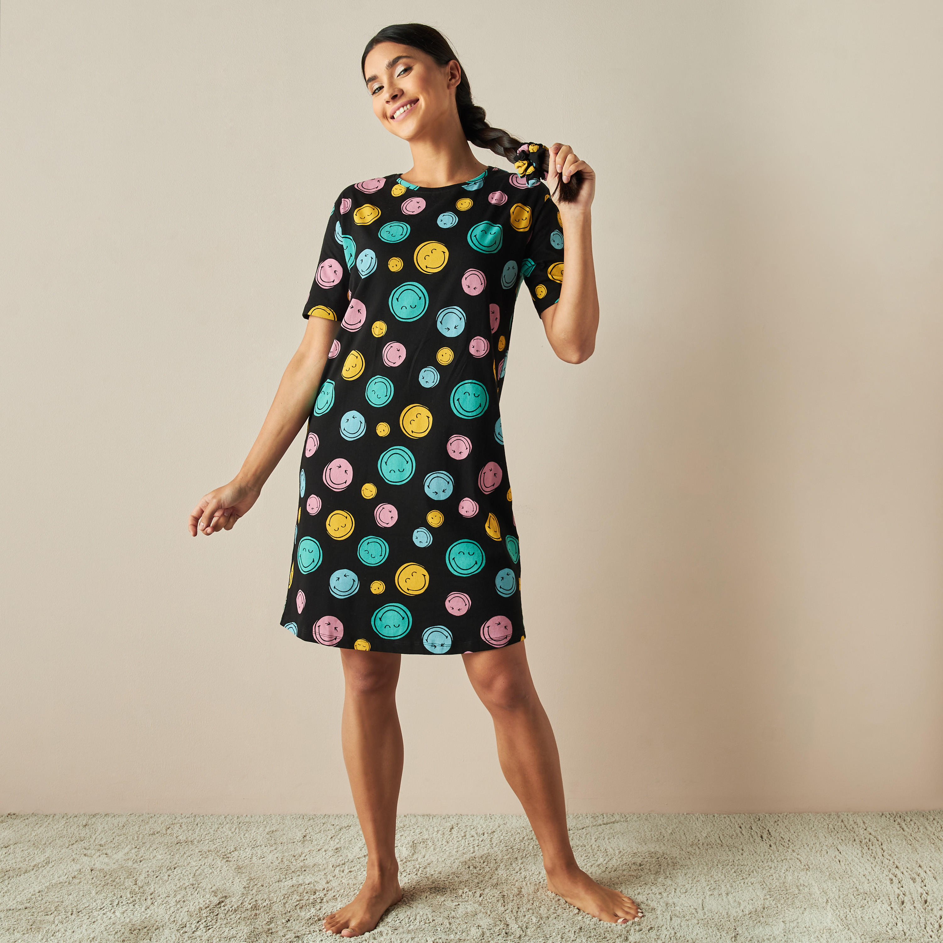 قميص نوم بياقة مستديرة - طقم من قطعتين-women-clothing-nightwear-nighties-image-3