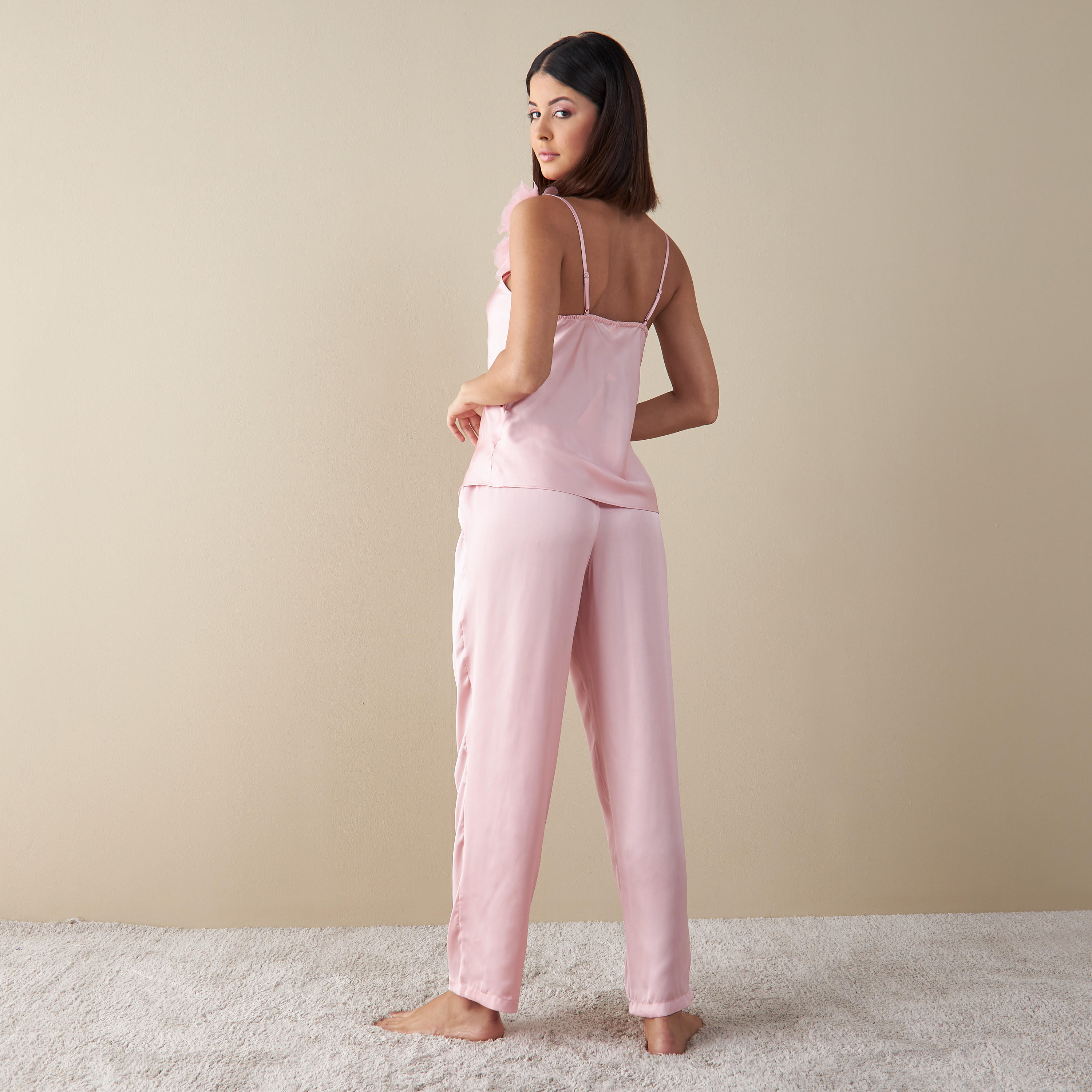 طقم بنطلون بيجاما وبلوزة دون أكمام بكشكش-women-clothing-nightwear-pyjamas-longsets-image-3
