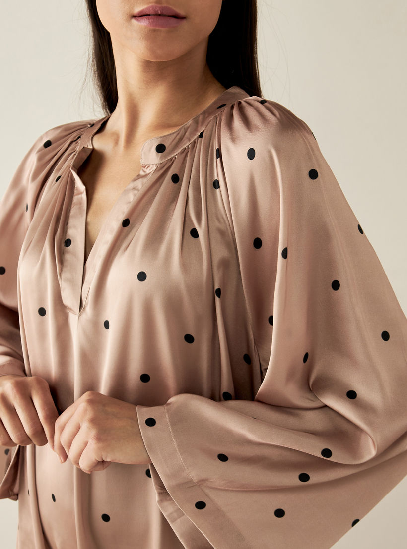 فستان سهرة ساتان قفطان بطبعات منقطة مع فتحات-women-clothing-nightwear-nighties-image-4