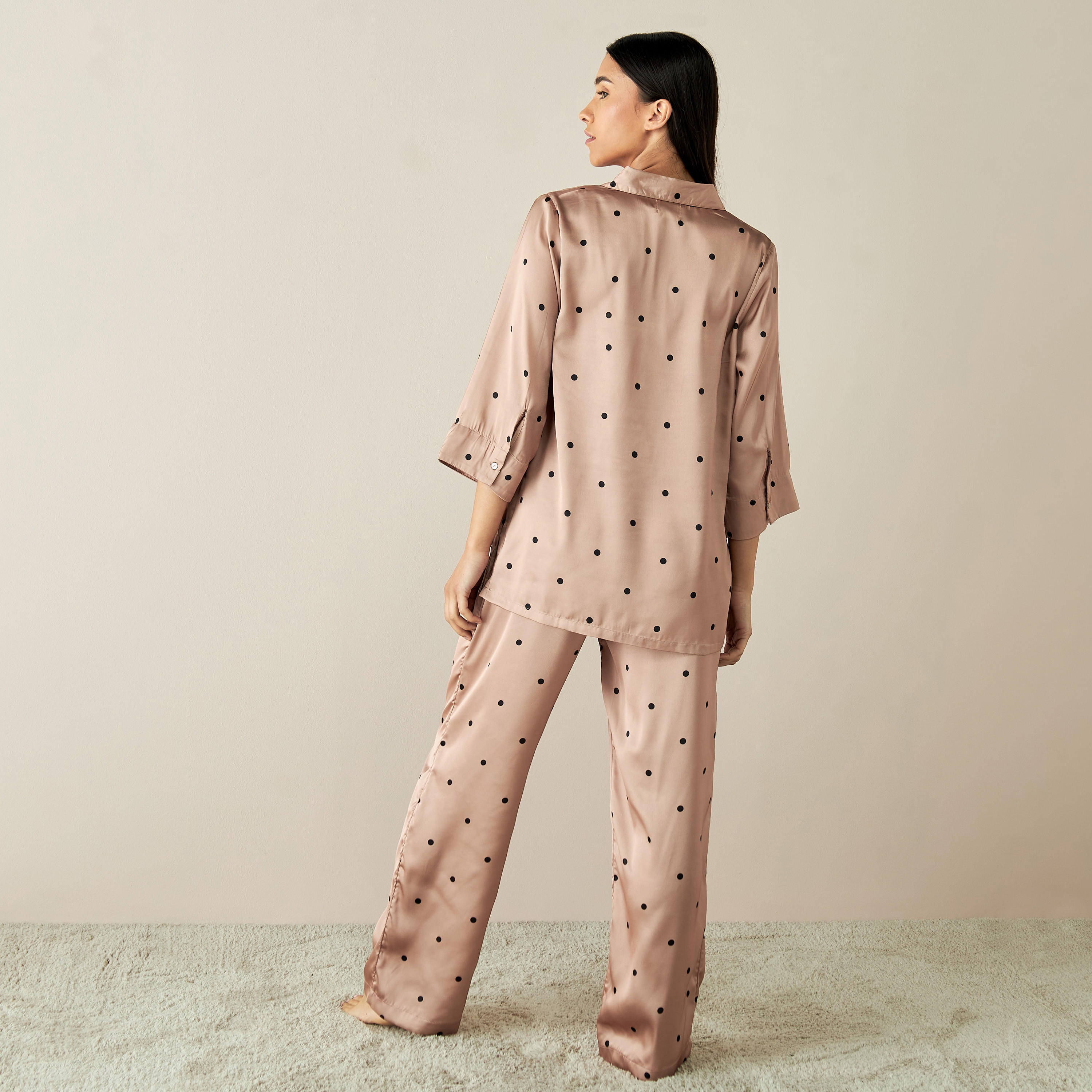 Polka Dot Collared Top and Pyjama Set-women-clothing-nightwear-pyjamas-longsets-image-2