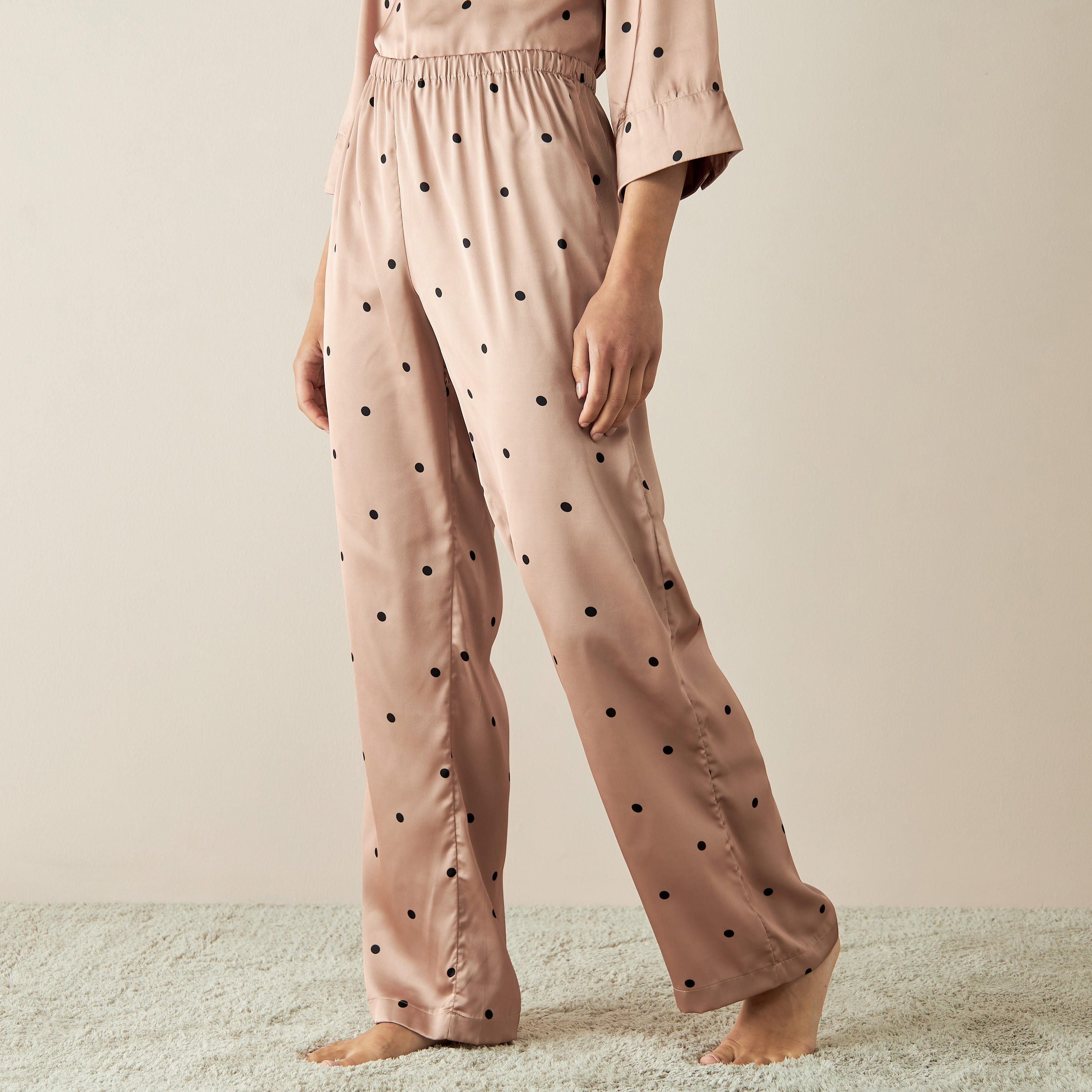 Polka Dot Collared Top and Pyjama Set-women-clothing-nightwear-pyjamas-longsets-image-4