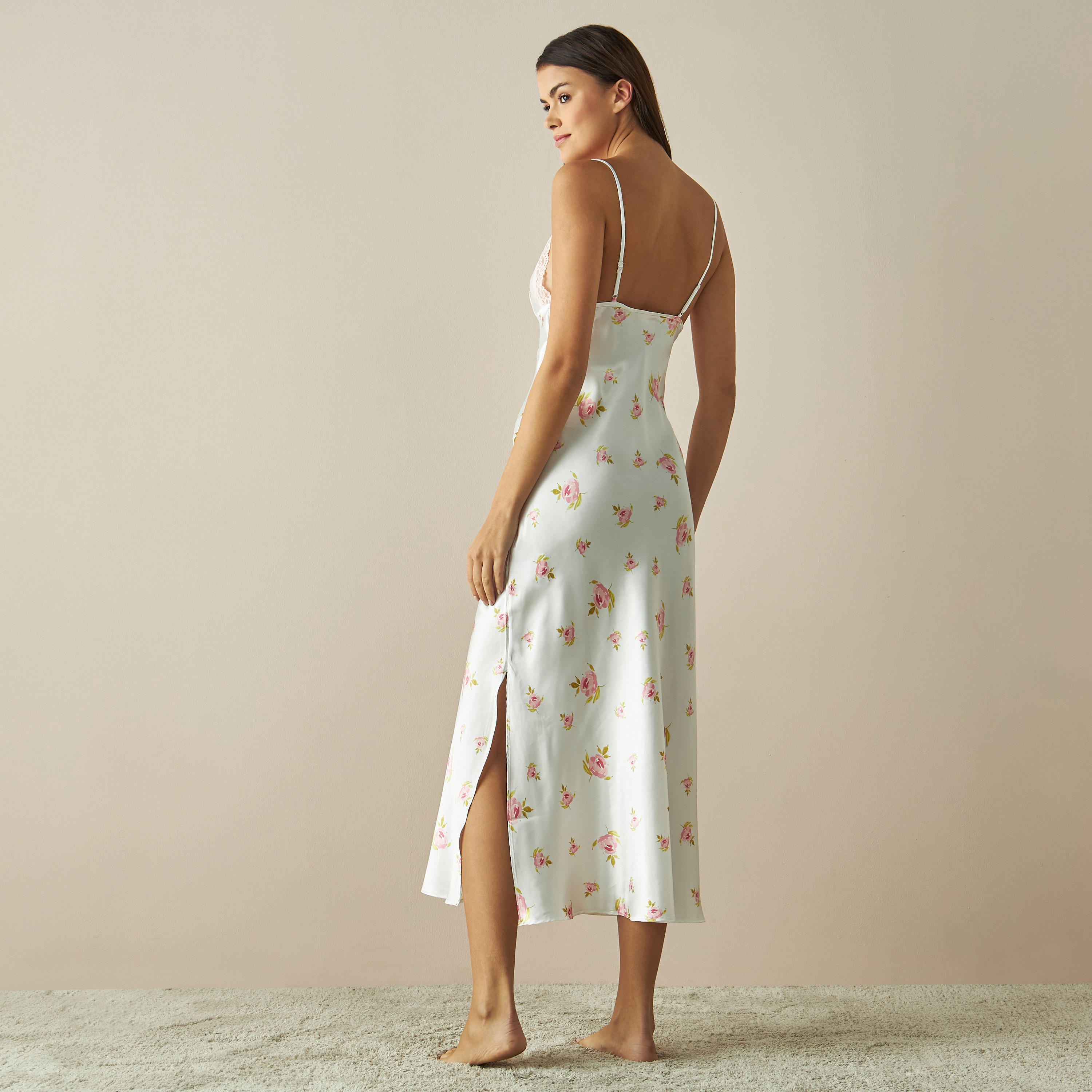 All-Over Floral Print Satin Slip Dress with Lace Detail-women-clothing-nightwear-nighties-image-3