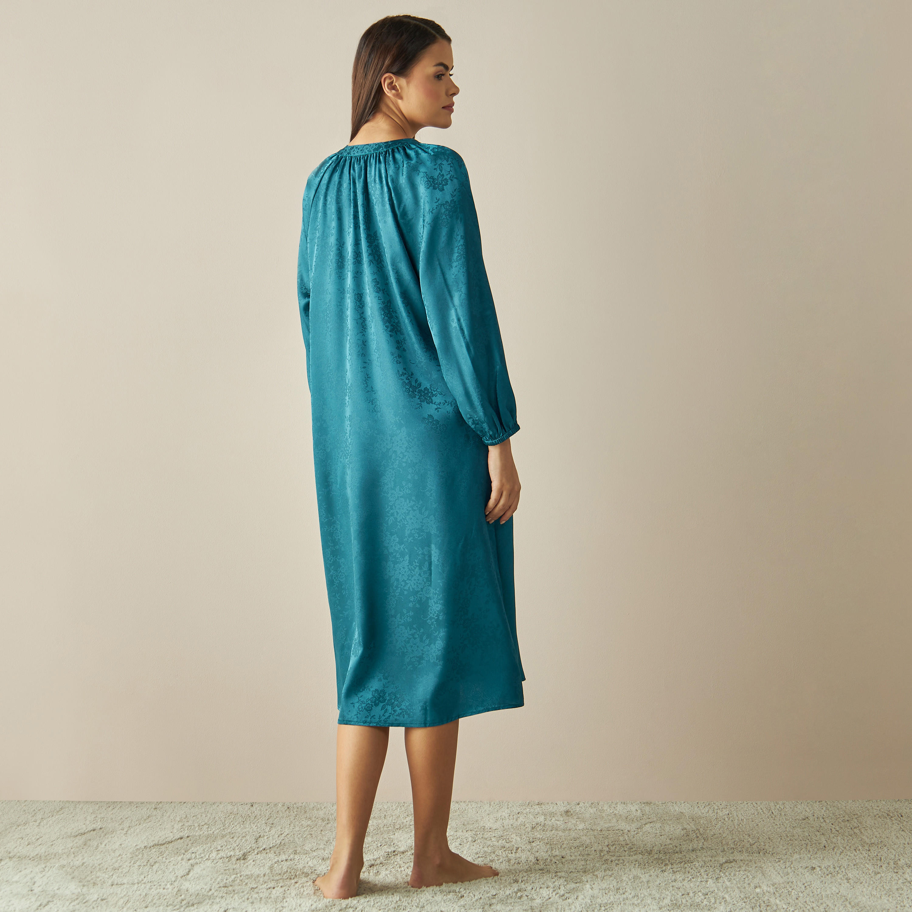 Textured Satin Jacquard Night Gown with Band Collar-women-clothing-nightwear-nighties-image-3