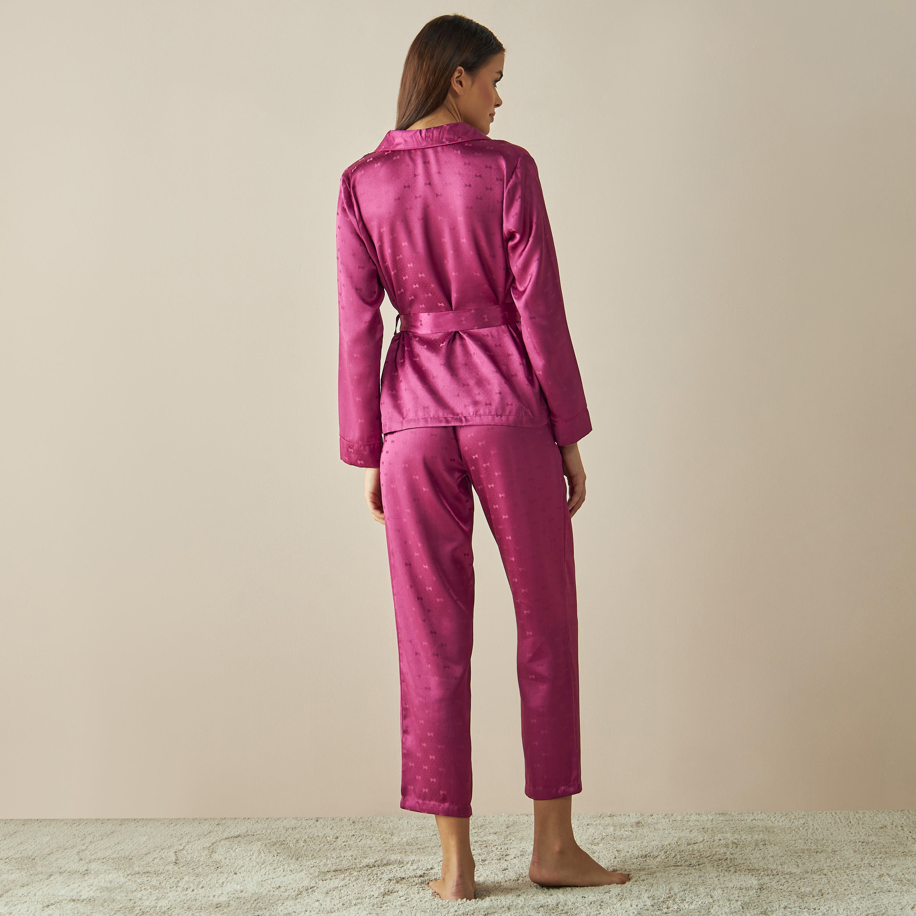 Textured Satin Jacquard Shirt and Pyjama Set-women-clothing-nightwear-pyjamas-longsets-image-2