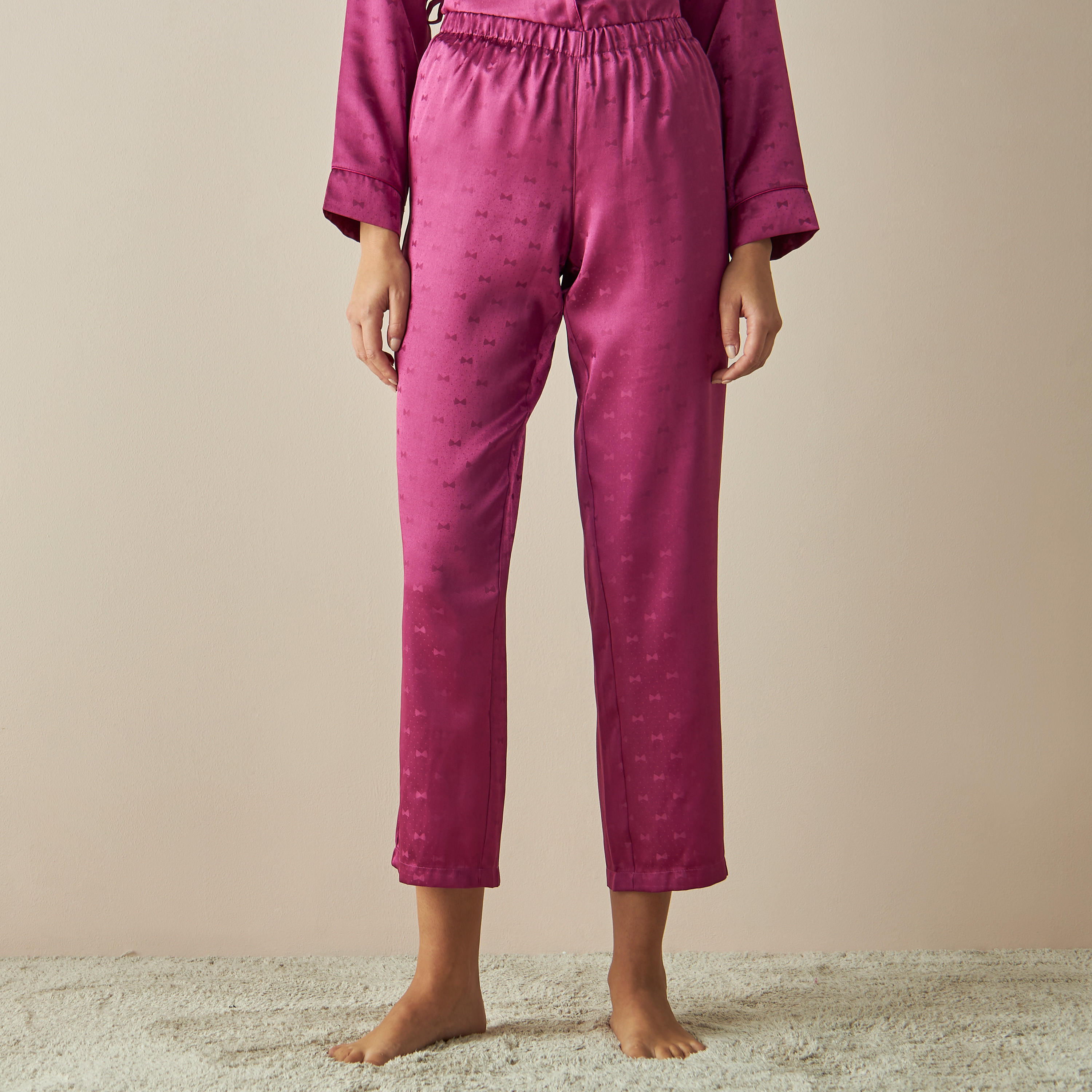 Textured Satin Jacquard Shirt and Pyjama Set-women-clothing-nightwear-pyjamas-longsets-image-4