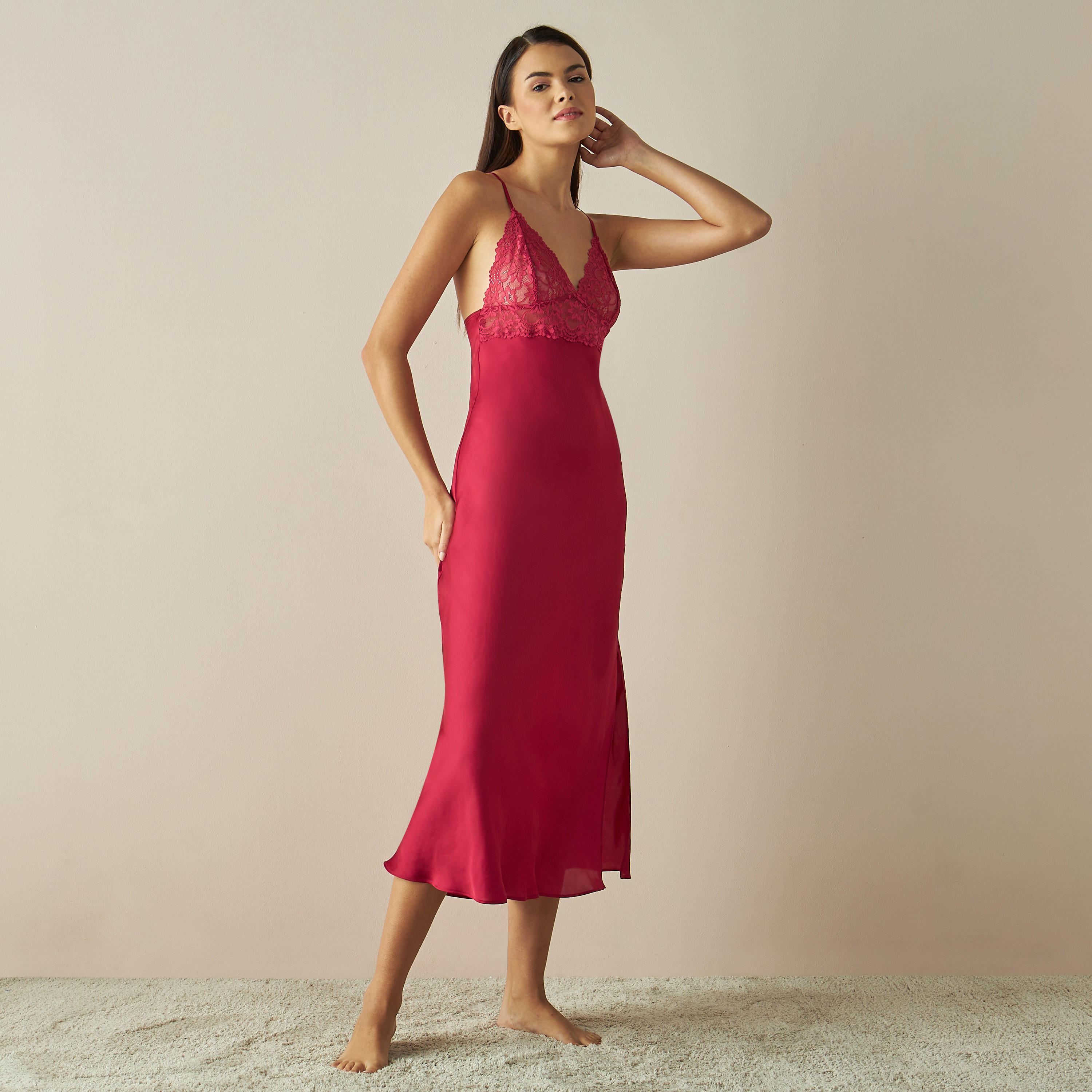 قميص نوم ساتن بدانتيل-women-clothing-nightwear-nighties-image-1