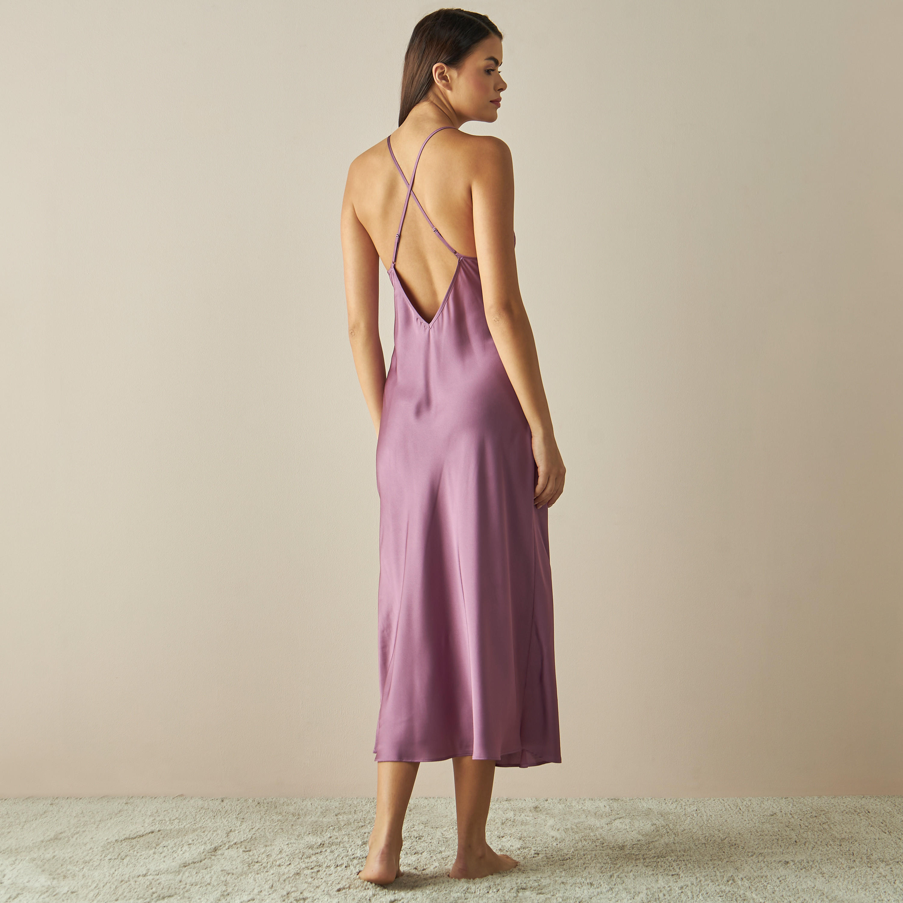 Solid Satin Slip Dress with Lace Detail-women-clothing-nightwear-nighties-image-3