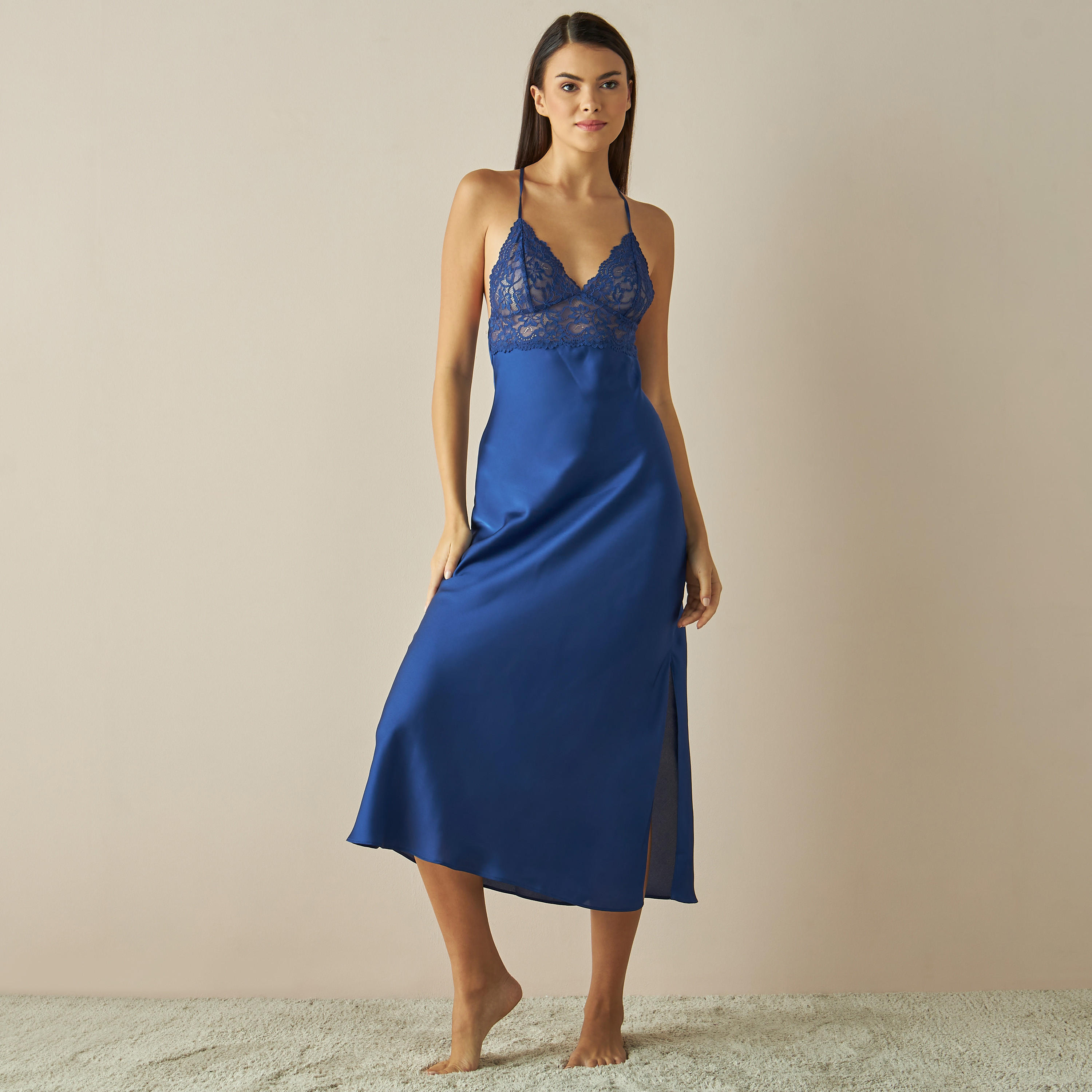 قميص نوم ساتن بدانتيل-women-clothing-nightwear-nighties-image-1
