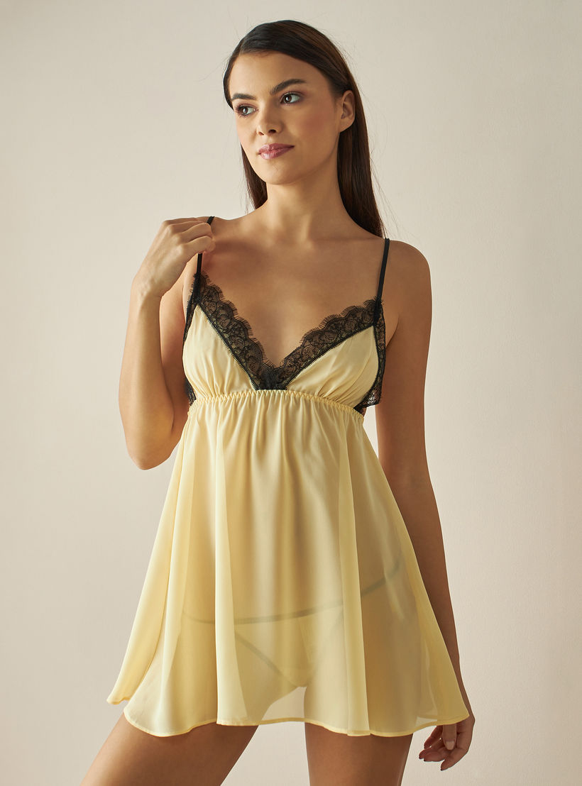 طقم بيبي دول شيفون بدانتيل وثونج-women-clothing-lingerie-babydollsandbodysuits-image-1