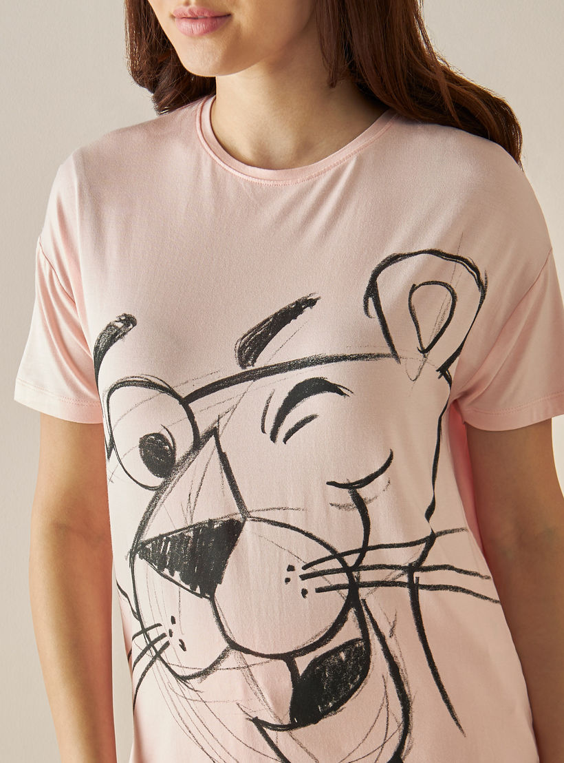 Pink Panther Print T-shirt and Pyjama Set-women-clothing-nightwear-pyjamas-longsets-image-5