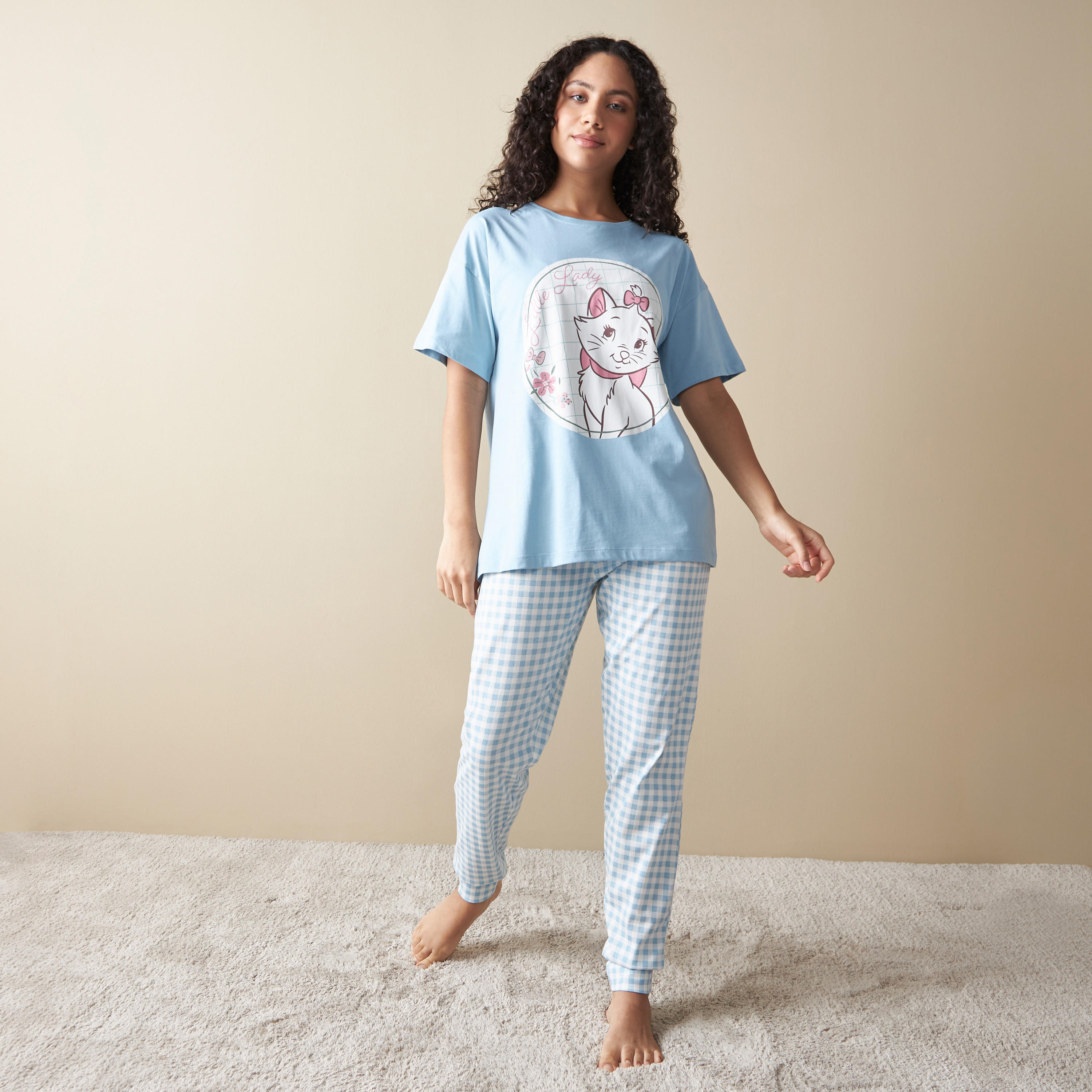 Marie Print Crew Neck T-shirt and Pyjama Set-women-clothing-nightwear-pyjamas-longsets-image-1