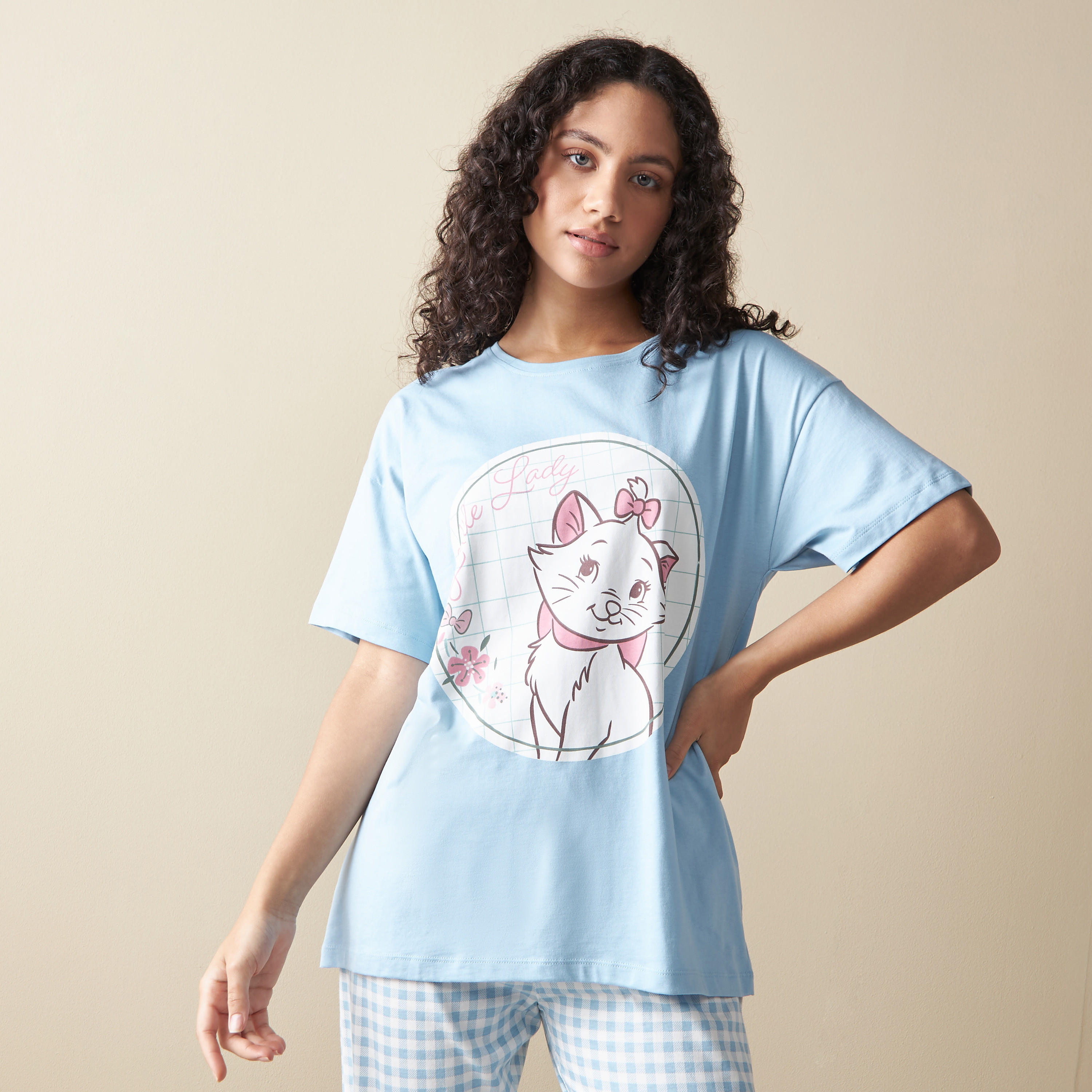 Marie Print Crew Neck T-shirt and Pyjama Set-women-clothing-nightwear-pyjamas-longsets-image-2