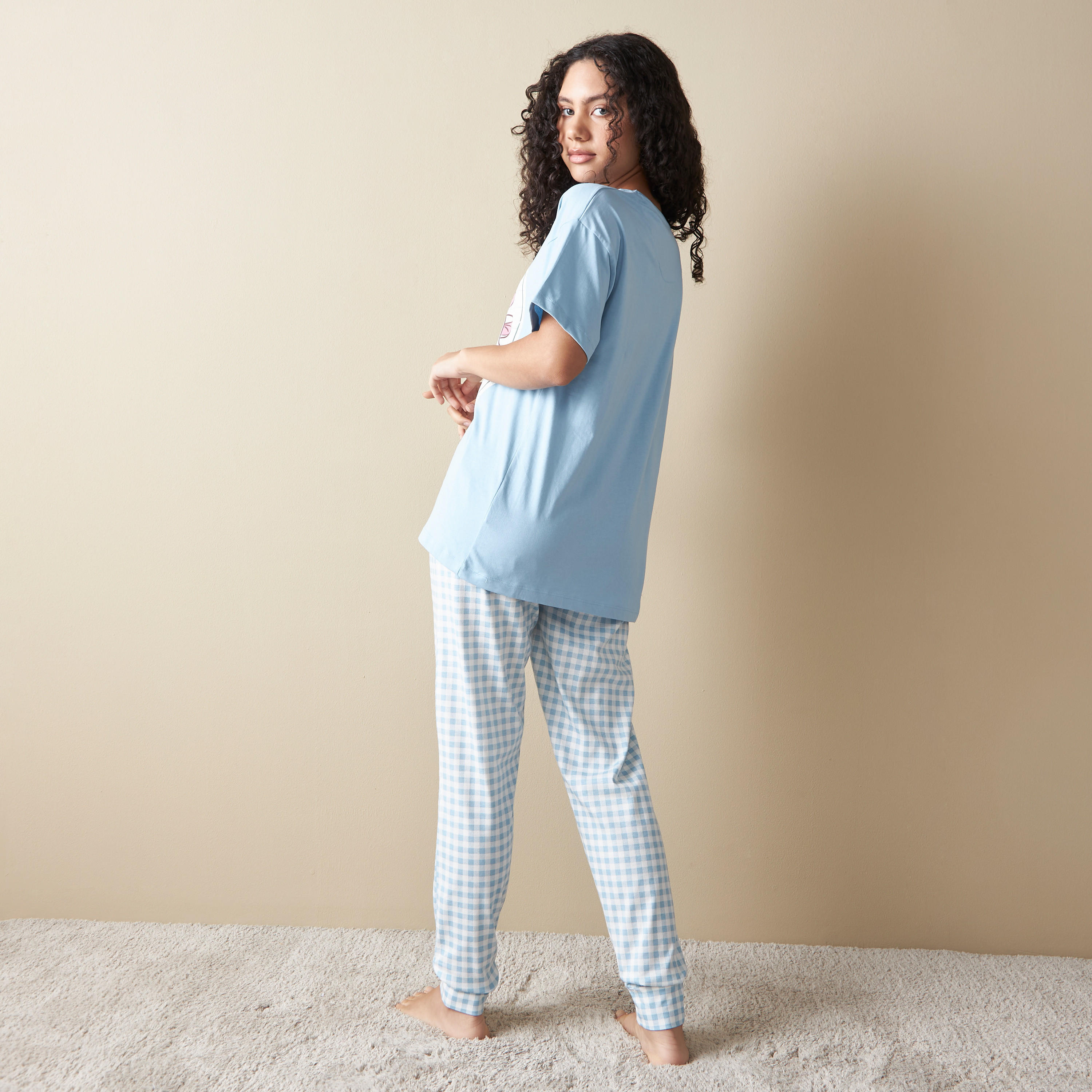 Marie Print Crew Neck T-shirt and Pyjama Set-women-clothing-nightwear-pyjamas-longsets-image-3