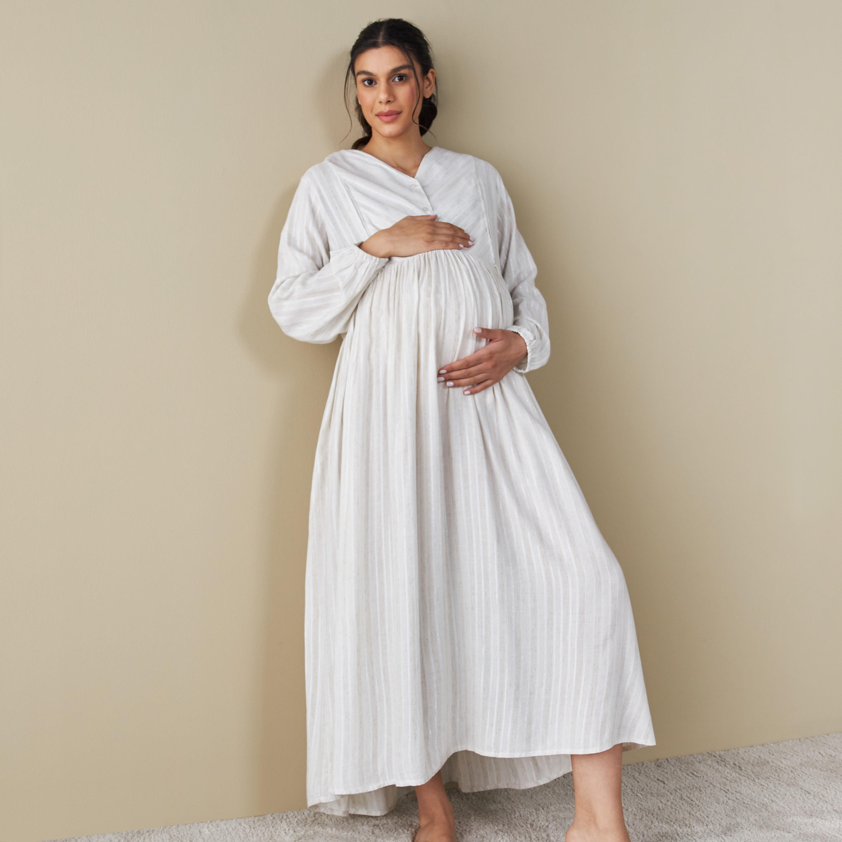 ثوب ليلي مخطط للحوامل بأكمام طويلة-women-clothing-nightwear-nighties-image-2