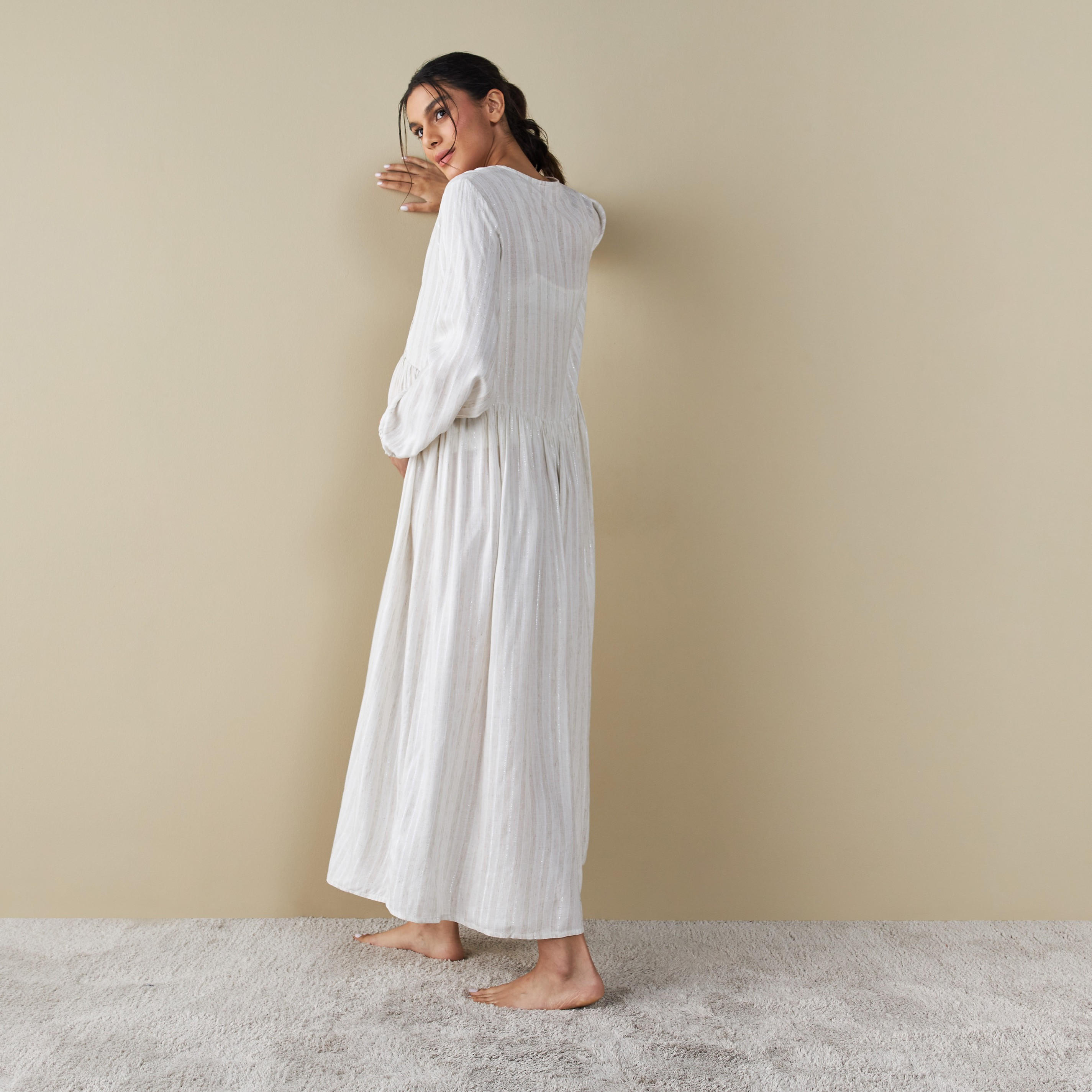 Striped Maternity Night Gown with Long Sleeves-women-clothing-nightwear-nighties-image-3