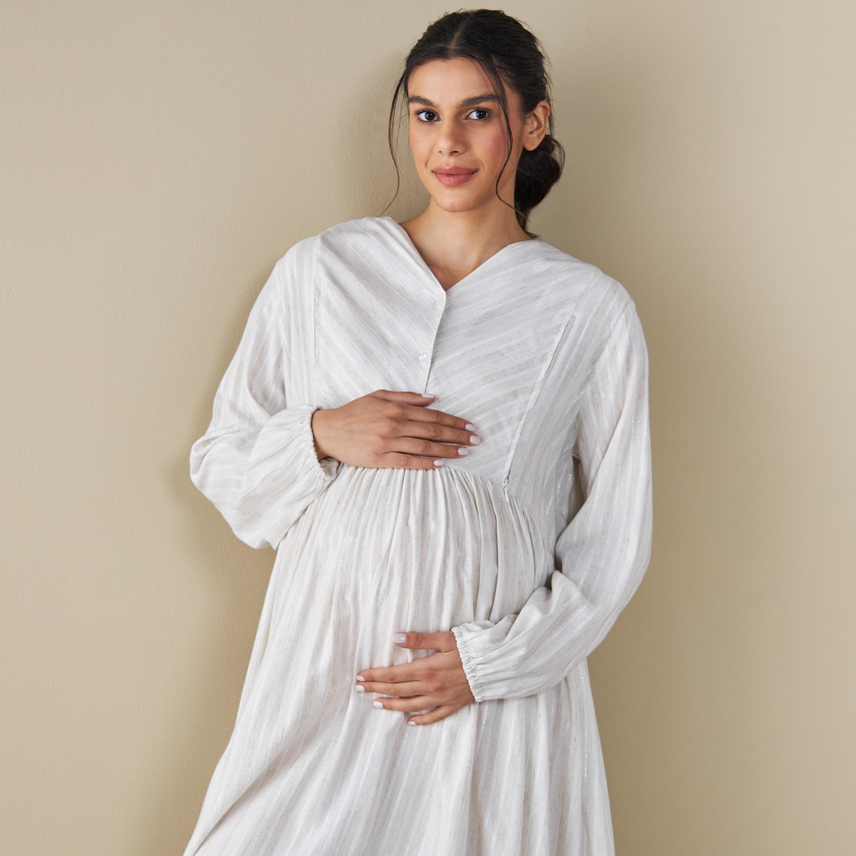 ثوب ليلي مخطط للحوامل بأكمام طويلة-women-clothing-nightwear-nighties-image-4