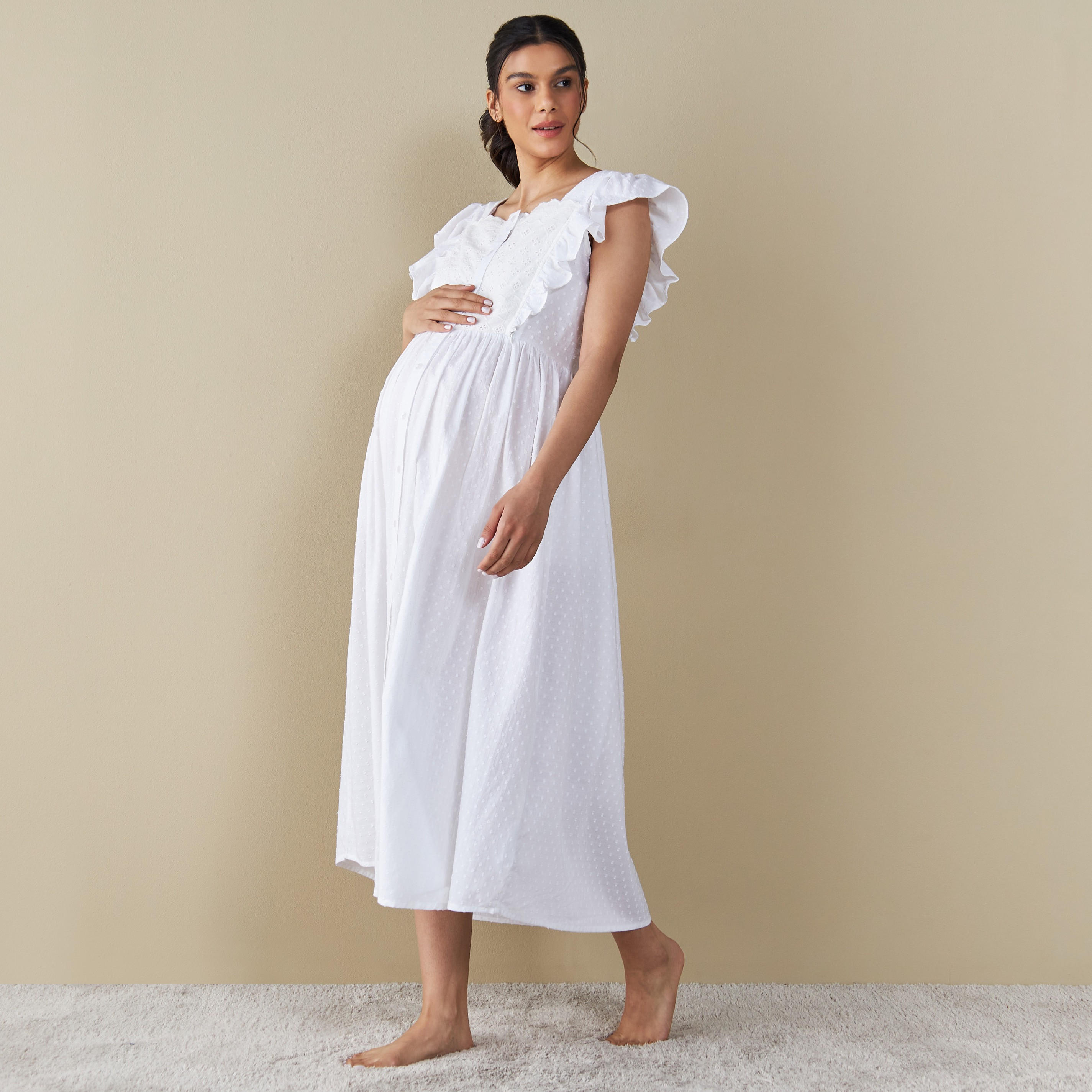 ثوب ليلي للحوامل بدون أكمام وبكشكش وبياقة مربعة-women-clothing-nightwear-nighties-image-2