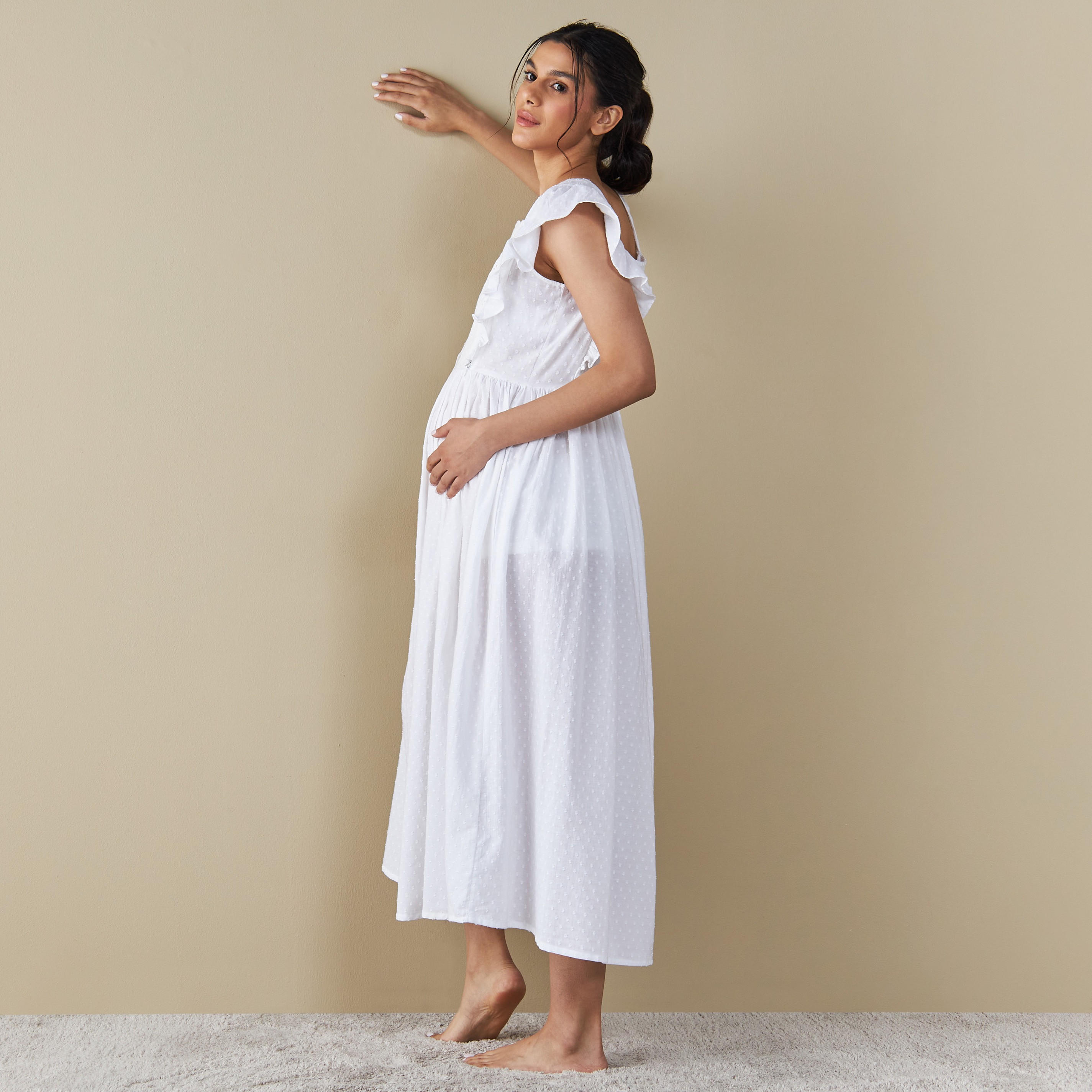 ثوب ليلي للحوامل بدون أكمام وبكشكش وبياقة مربعة-women-clothing-nightwear-nighties-image-3