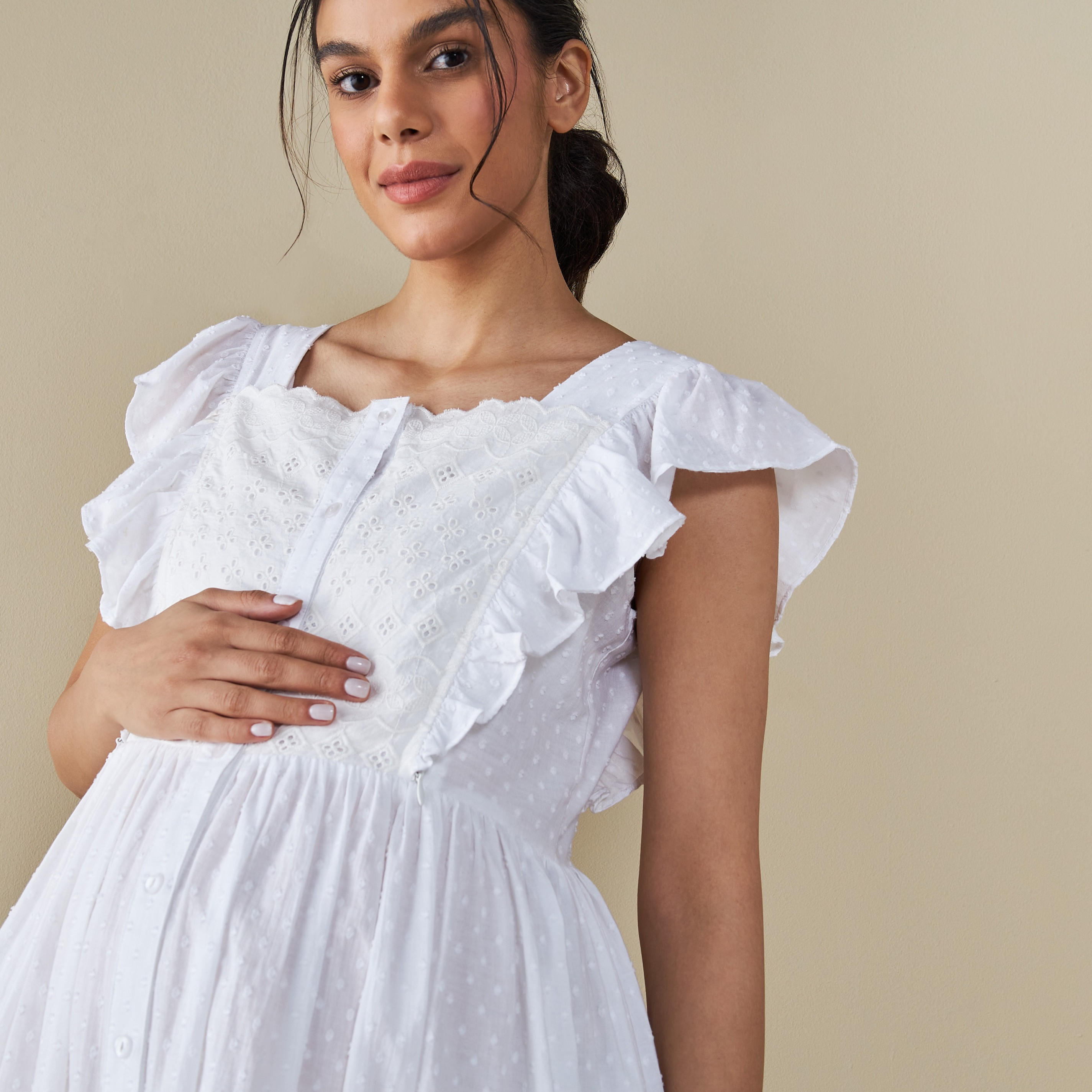 ثوب ليلي للحوامل بدون أكمام وبكشكش وبياقة مربعة-women-clothing-nightwear-nighties-image-4