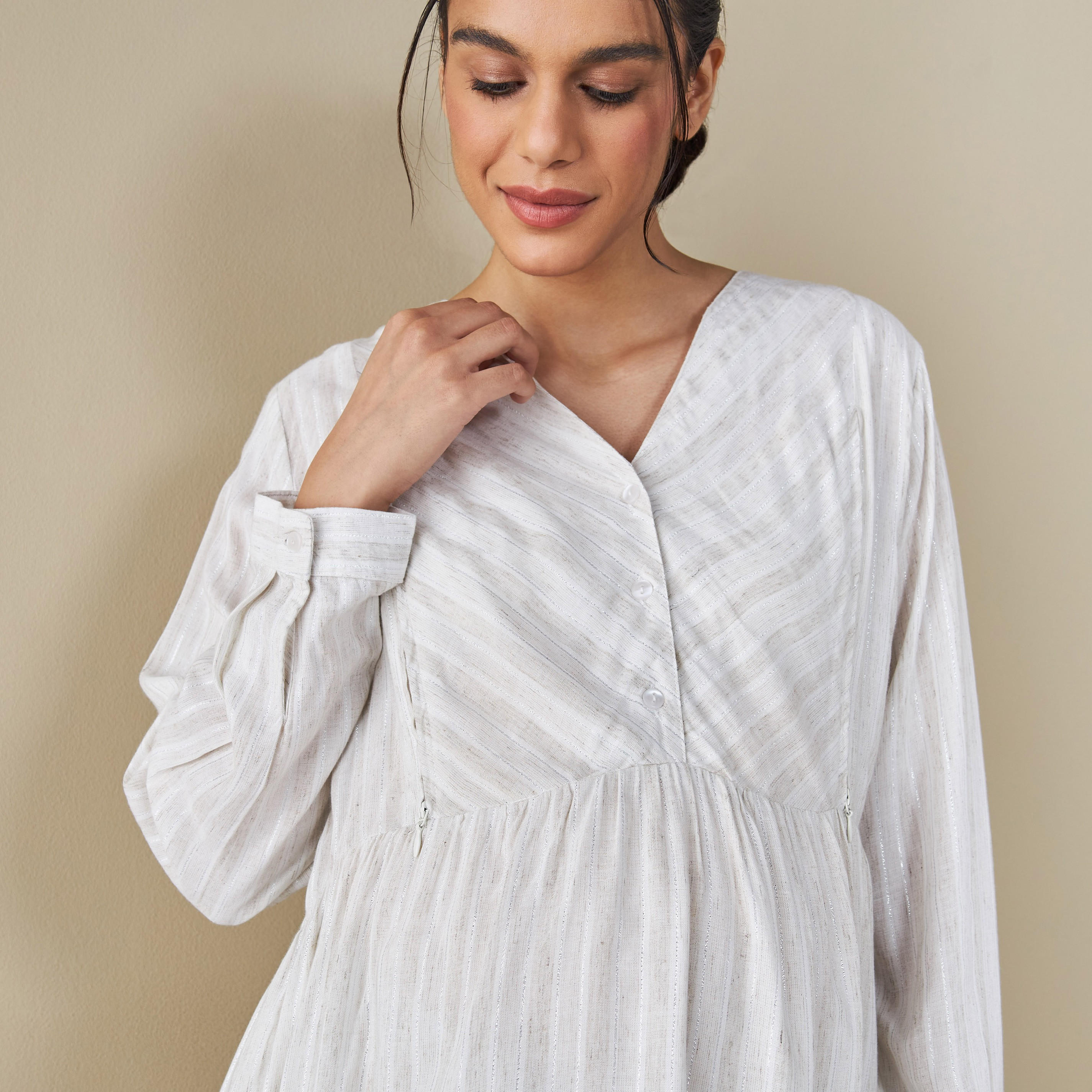 طقم بنطلون بيجاما وبلوزة بياقة v للحوامل-women-clothing-nightwear-pyjamas-longsets-image-4