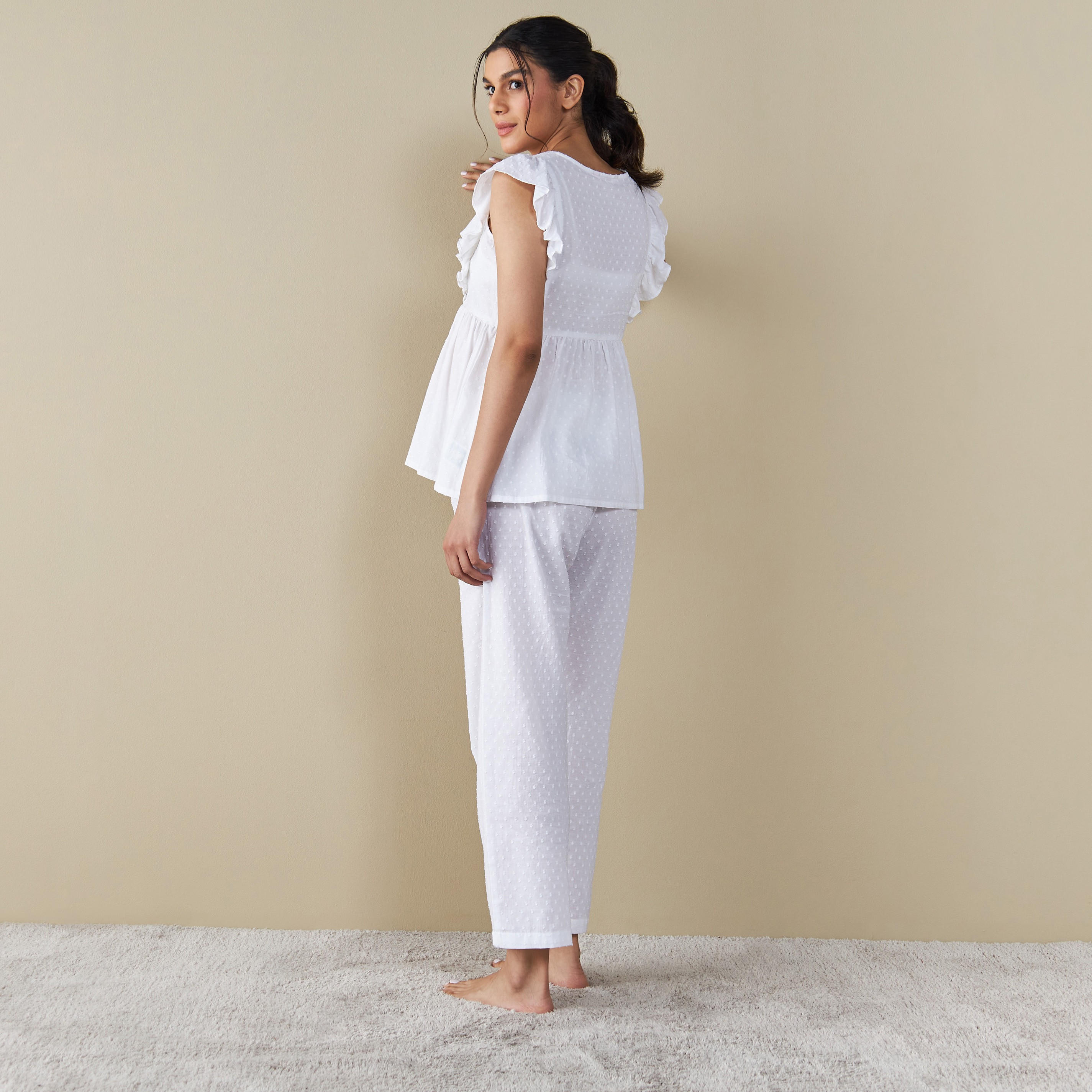 طقم بنطلون بيجاما وبلوزة للحوامل بدون أكمام وبكشكش-women-clothing-nightwear-pyjamas-longsets-image-4