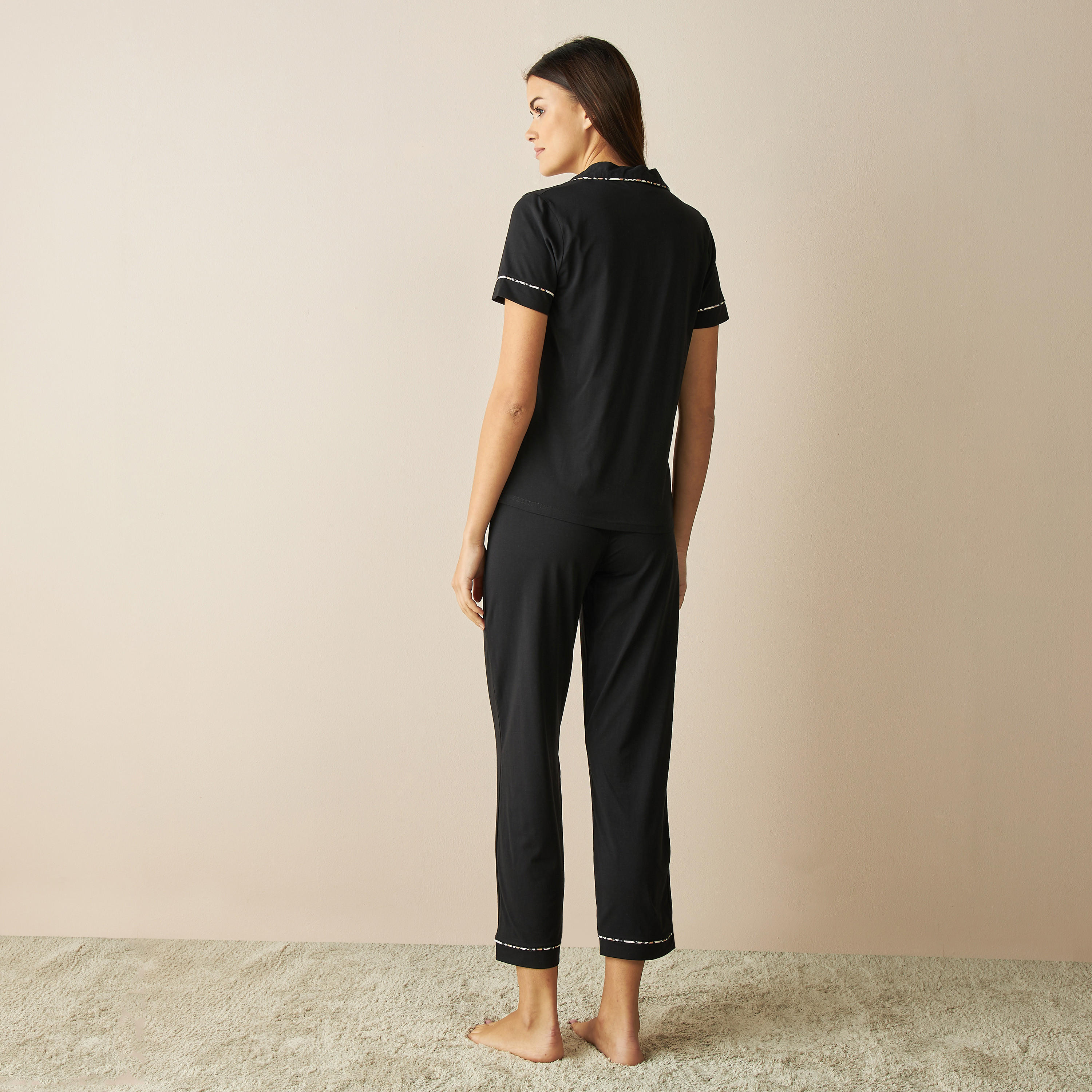 Solid Short Sleeves Shirt and Pyjama Set-women-clothing-nightwear-pyjamas-longsets-image-3