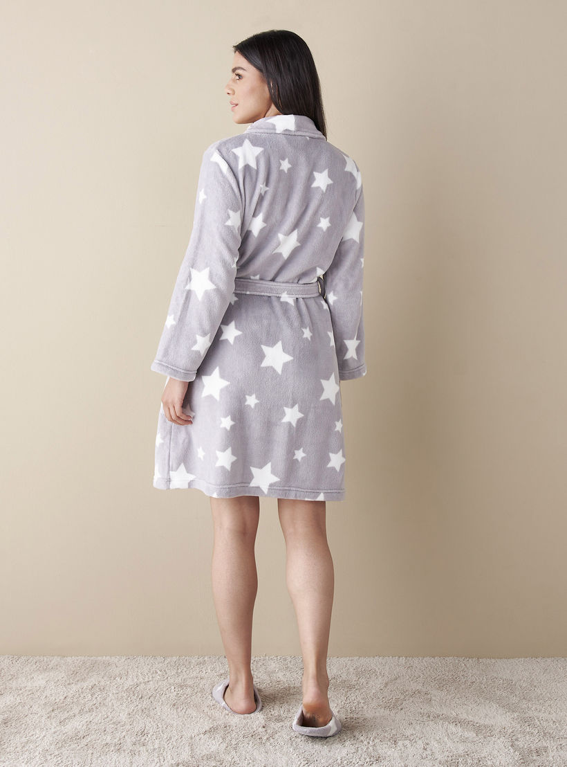 طقم حذاء غرفة نوم ميول وروب نوم بحزام وطبعات نجوم-women-clothing-nightwear-robes-image-3