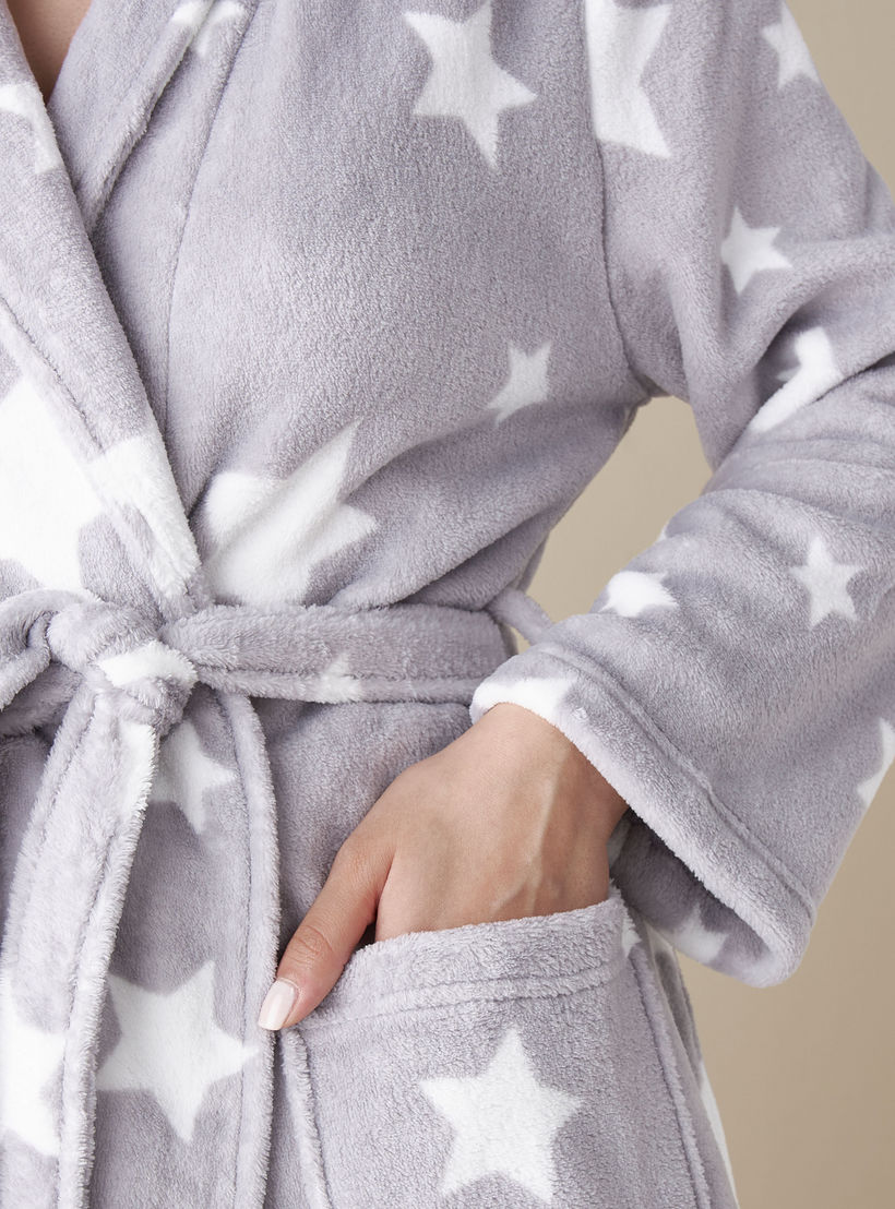 طقم حذاء غرفة نوم ميول وروب نوم بحزام وطبعات نجوم-women-clothing-nightwear-robes-image-5