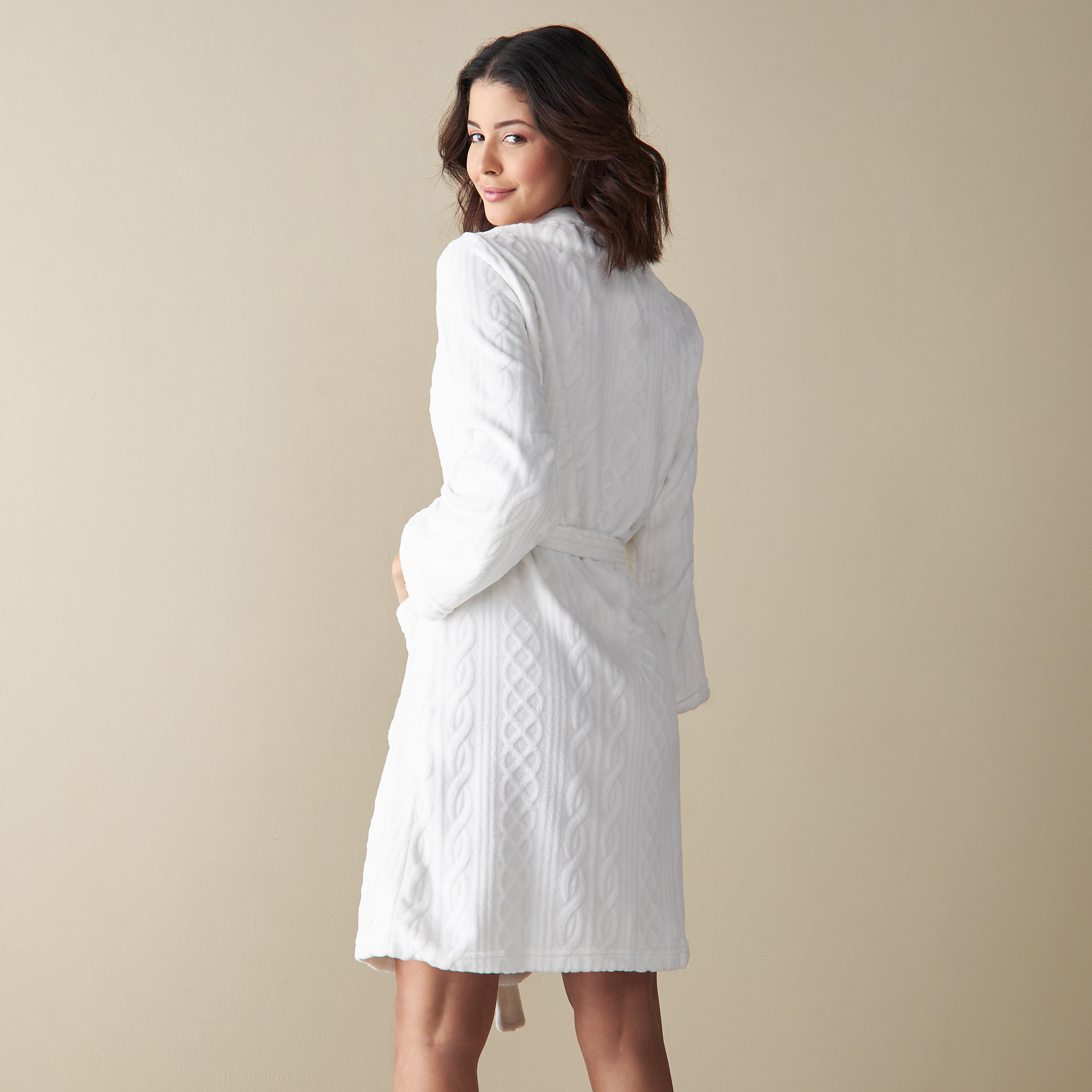 روب بارز الملمس بحزام ربط وشبشب-women-clothing-nightwear-robes-image-3
