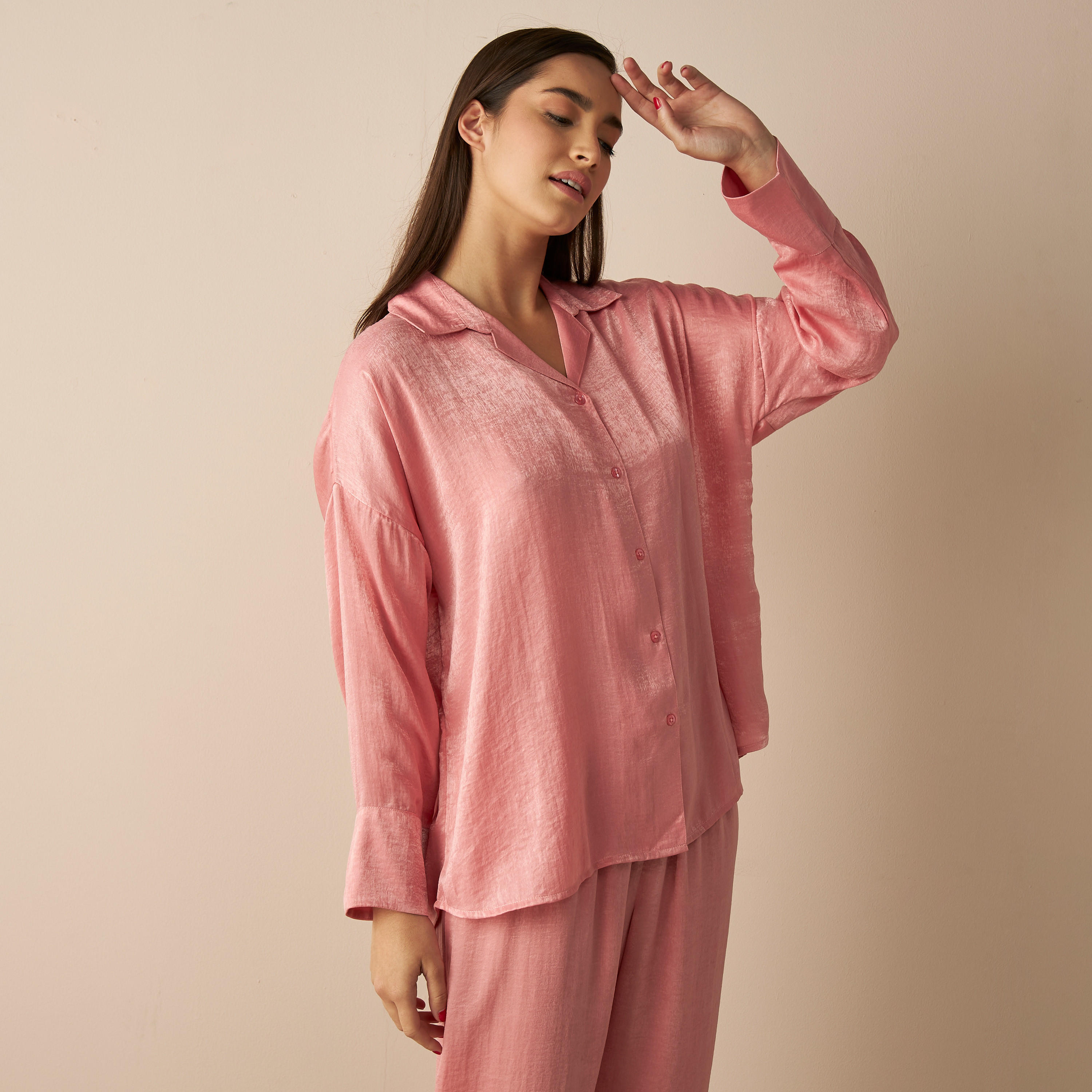 طقم بيجامة مقاس كبير وقميص بأكمام منسدلة-women-clothing-nightwear-pyjamas-longsets-image-3