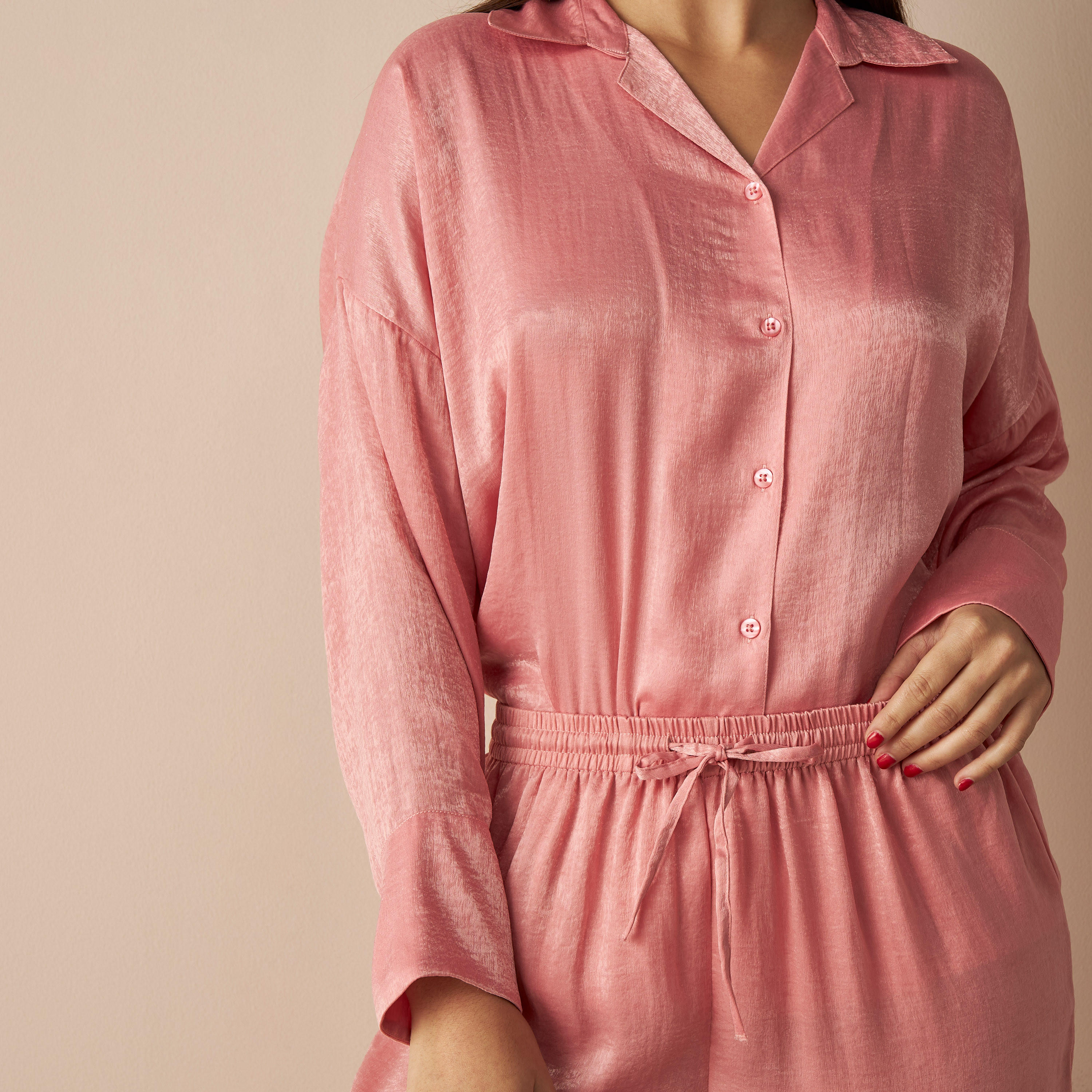 طقم بيجامة مقاس كبير وقميص بأكمام منسدلة-women-clothing-nightwear-pyjamas-longsets-image-5