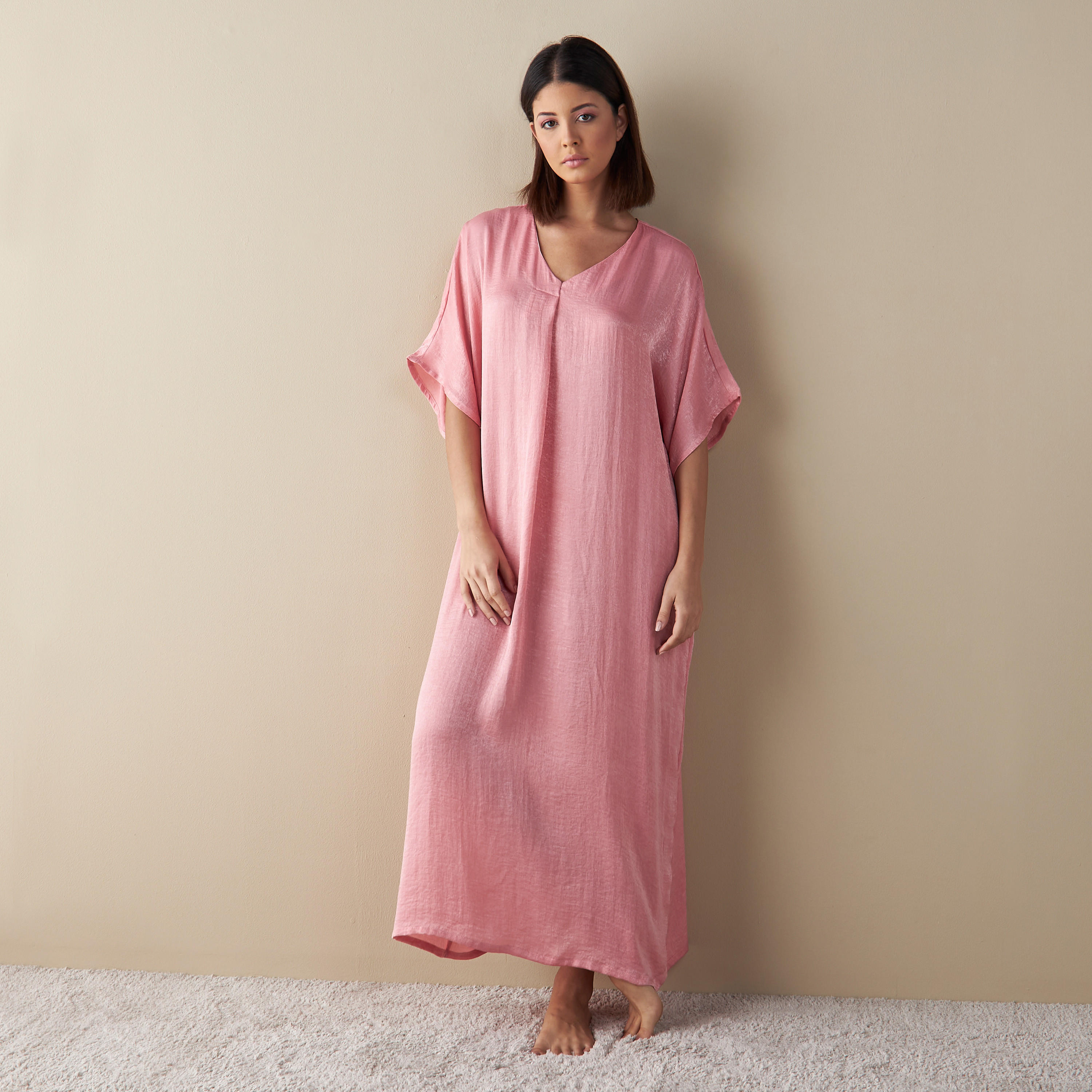 ثوب نوم قفطان ساتن مخمل بياقة v-women-clothing-nightwear-nighties-image-2