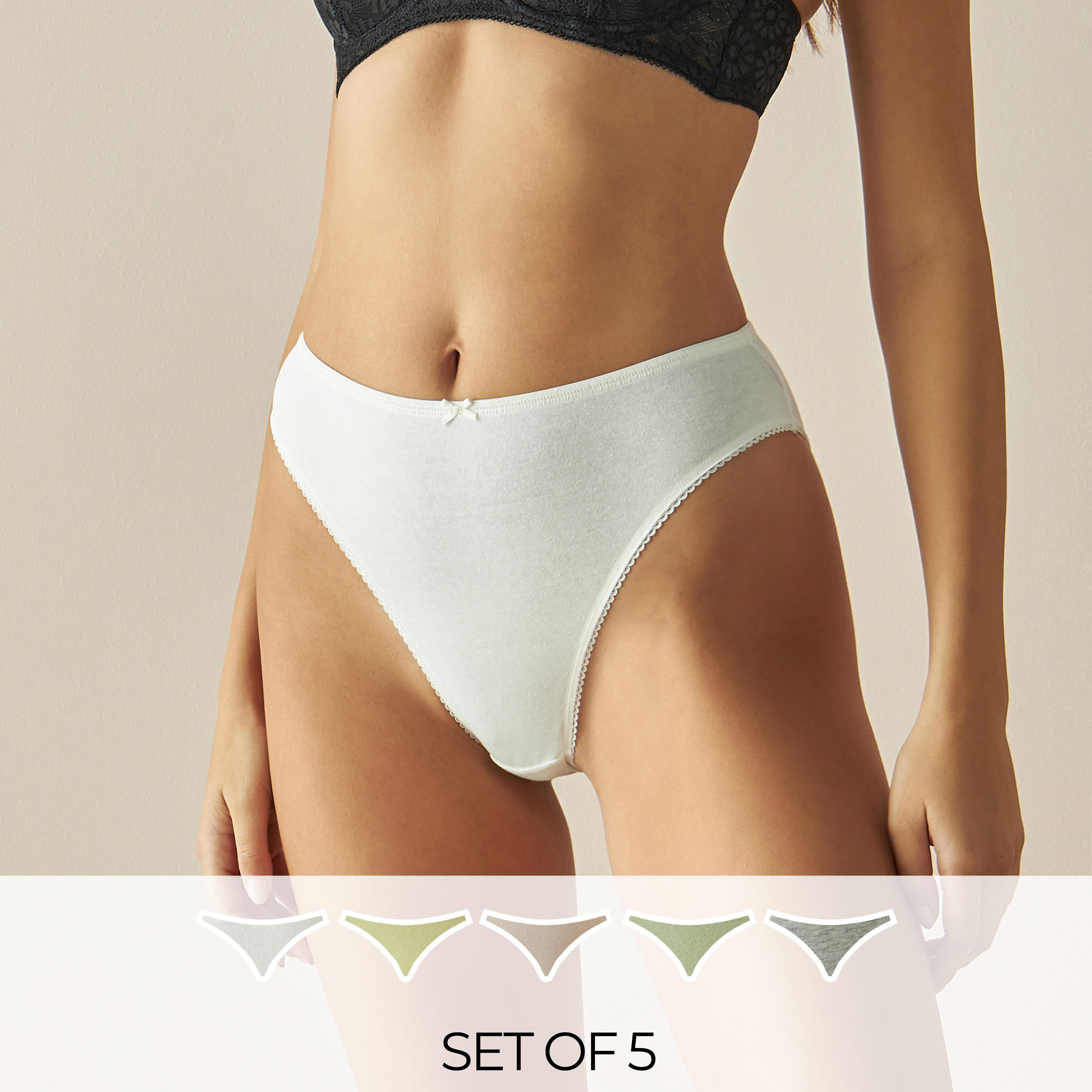 Set of 5 - Bikini Briefs with Elasticated Waistband-women-clothing-lingerie-panties-image-1