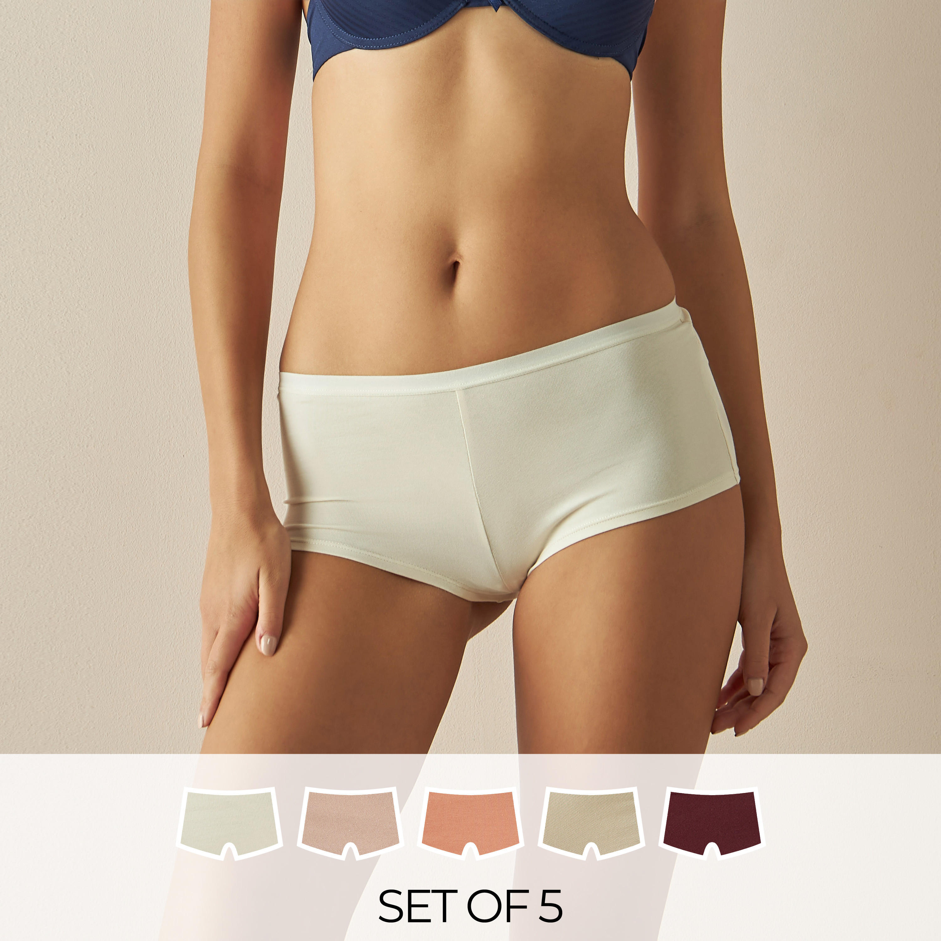 سراويل بوي شورت بخصر مطّاطي - طقم من 5 قطع-women-clothing-lingerie-panties-image-1