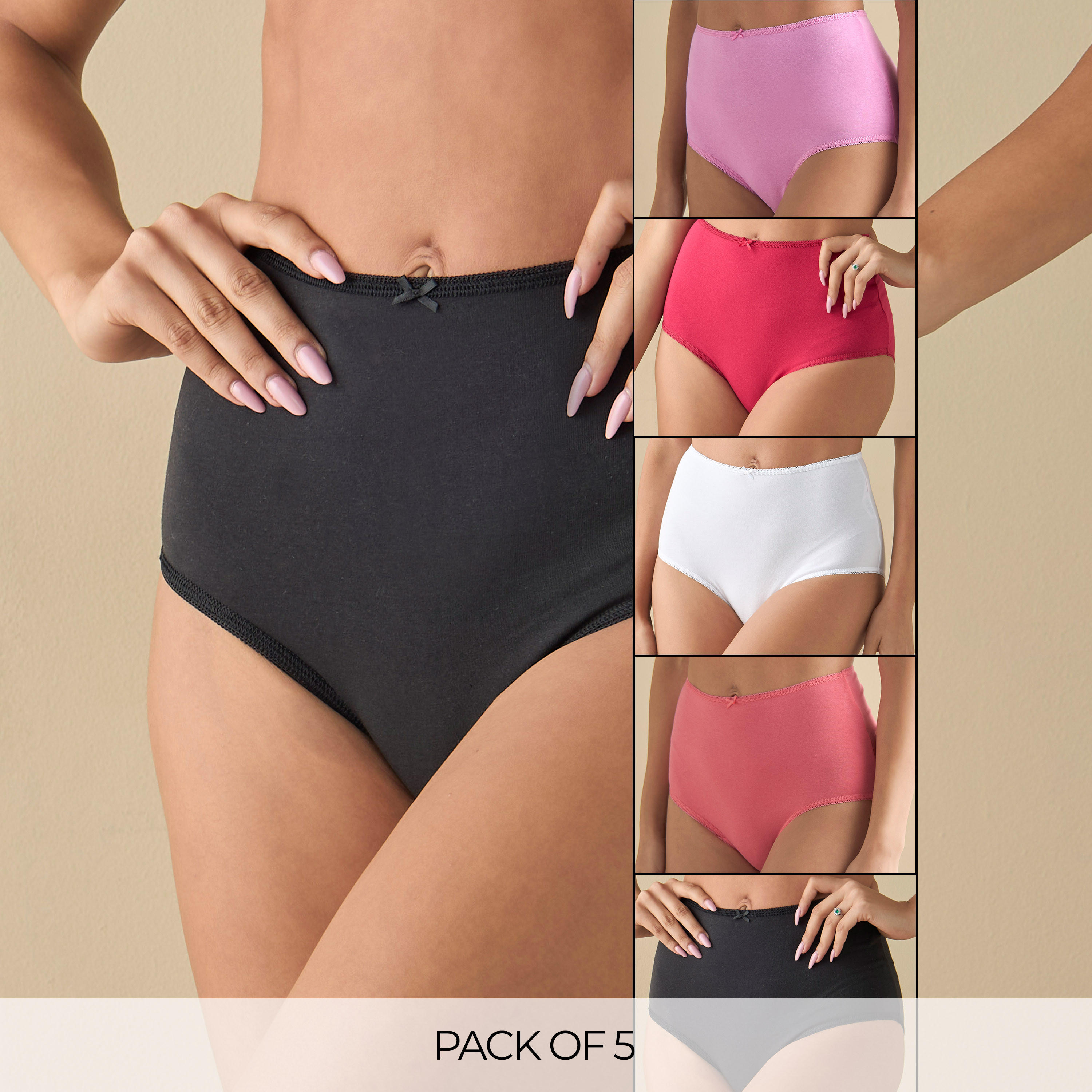 سراويل داخلية بفيونكة - طقم من 5 قطع-women-clothing-lingerie-panties-image-1