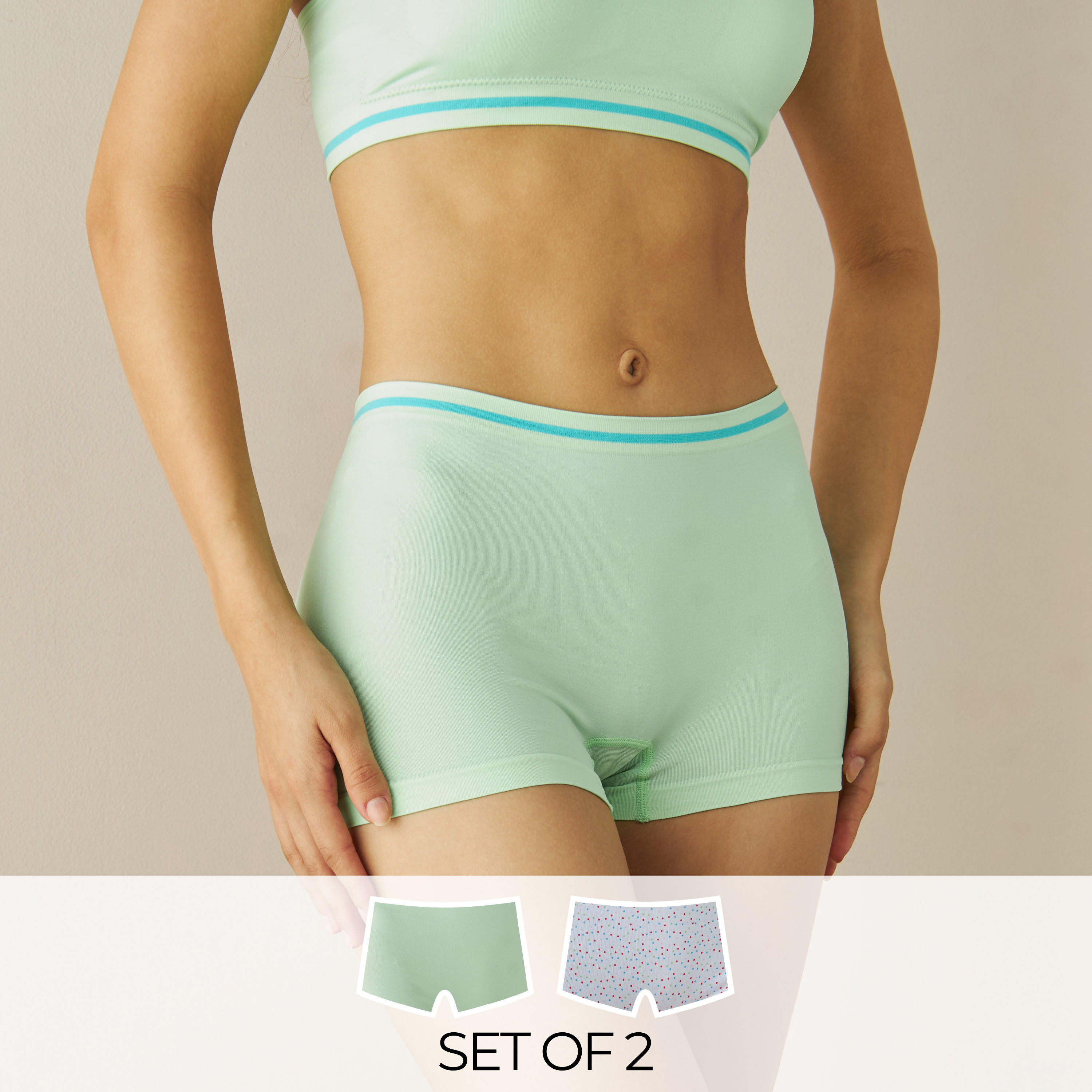 سراويل بوي شورت متنوعة بخصر مطاطي - طقم من قطعتين-women-clothing-lingerie-panties-image-1
