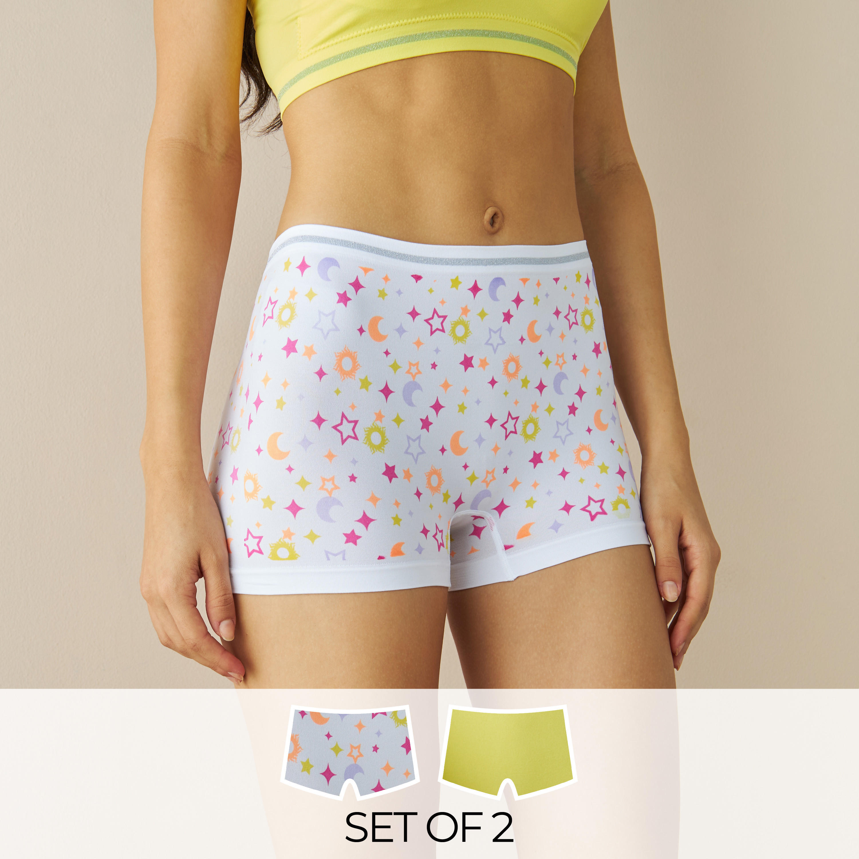 سراويل داخلية بوي شورت متنوعة بخصر مطاطي - طقم من قطعتين-women-clothing-lingerie-panties-image-1
