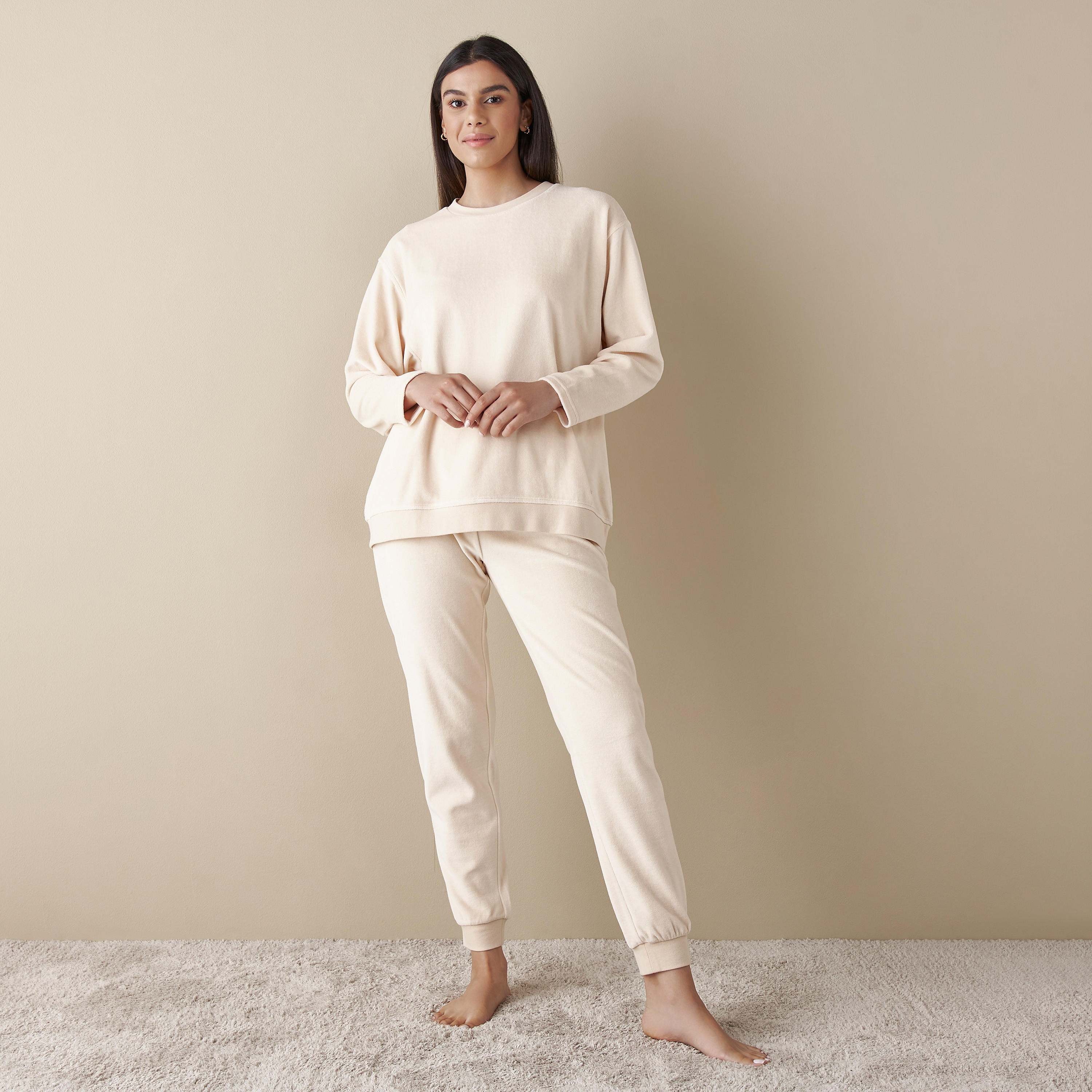 طقم بنطلون بيجاما وهودي سادة بأكمام طويلة-women-clothing-nightwear-pyjamas-longsets-image-5