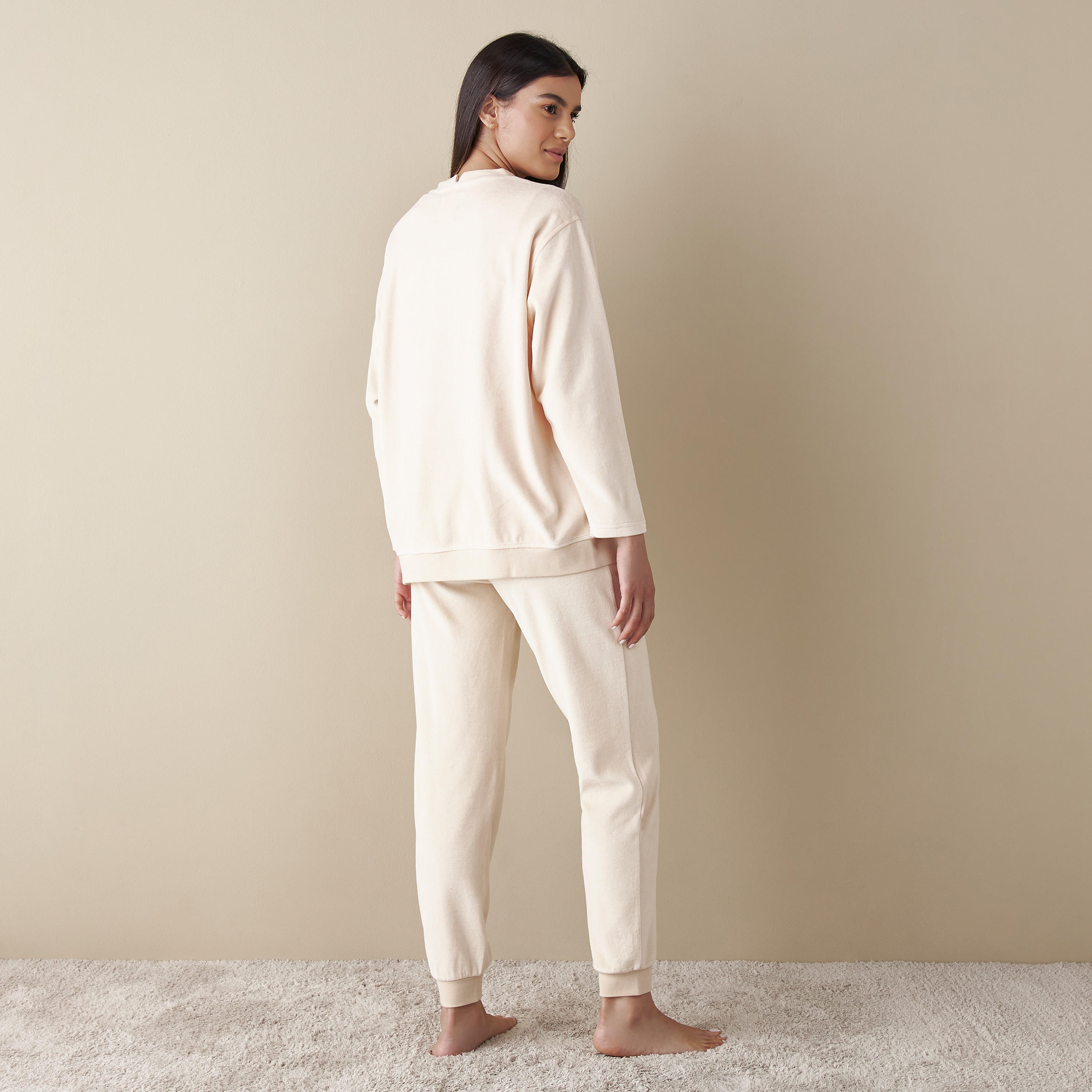 طقم بنطلون بيجاما وهودي سادة بأكمام طويلة-women-clothing-nightwear-pyjamas-longsets-image-4